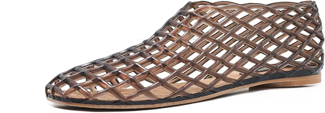 Womens Clear Jelly Mesh Flats Trendy Transparent Shoes Soft Cork Insole Lightweight Casual Summer Shoes for Daily Outfits