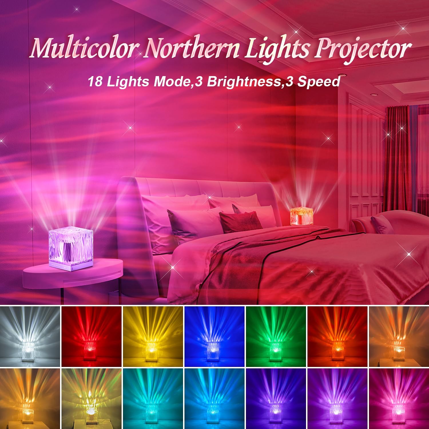 Proiettore Stelle Soffitto, 18 Color Lampada Aurora Boreale, 15 Rumore Bianco Bluetooth Luce Notturna Bambini con Telecomando, proiettore soffitto Rotante Graduale, Led Lampada è un Regalo Speciale