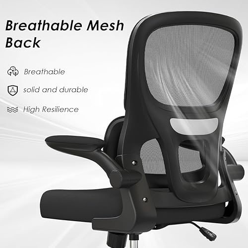 Miniatura 8 de Silla de oficina ergonómica con soporte de madera, cómoda silla de escritorio para computadora con reposabrazos abatible y ruedas giratorias de 360,