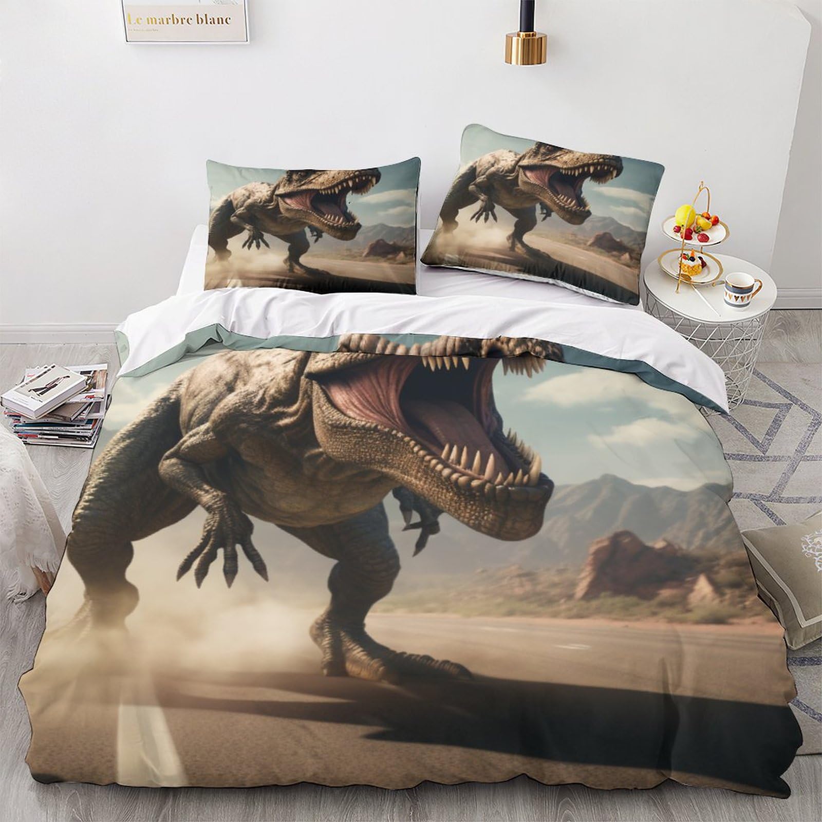 dinosauri Set Copripiumino Trapuntato Con Stampa Re Con Chiusura A Cerniera Per Microfibra Tyrannosaurus Rex Biancheria Da Letto Bedding Set Soft Microfiber Adulti E Bambini King（220x240cm）