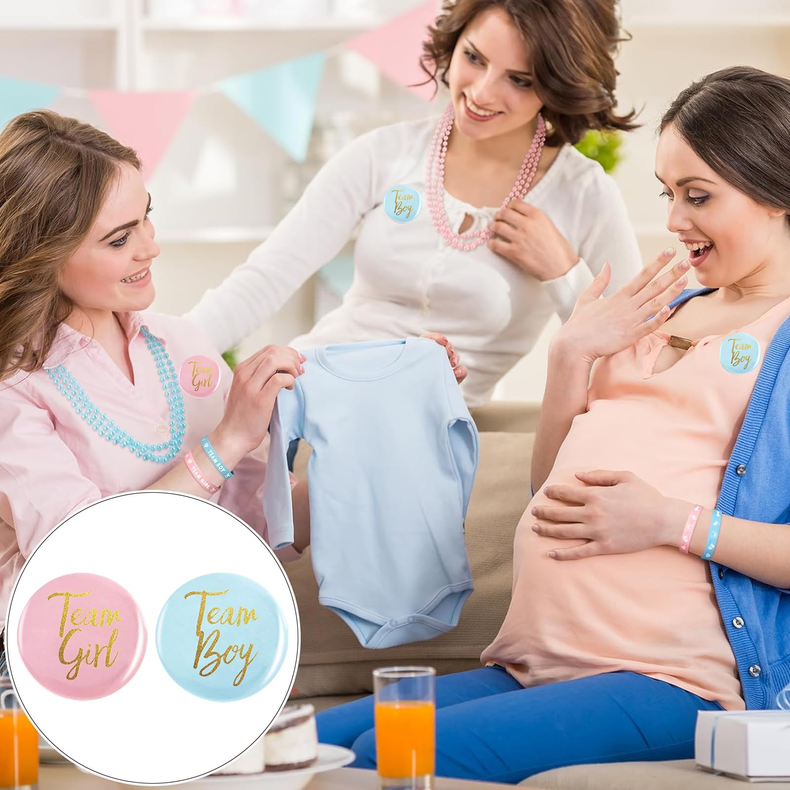 Geschlecht Offenbar Button,24 StückTeam Boy und Team Girl Pin Abzeichen, Rund Pinback Knopf Pins für Gender Reveal Party,Mit Sternen und Glitzer
