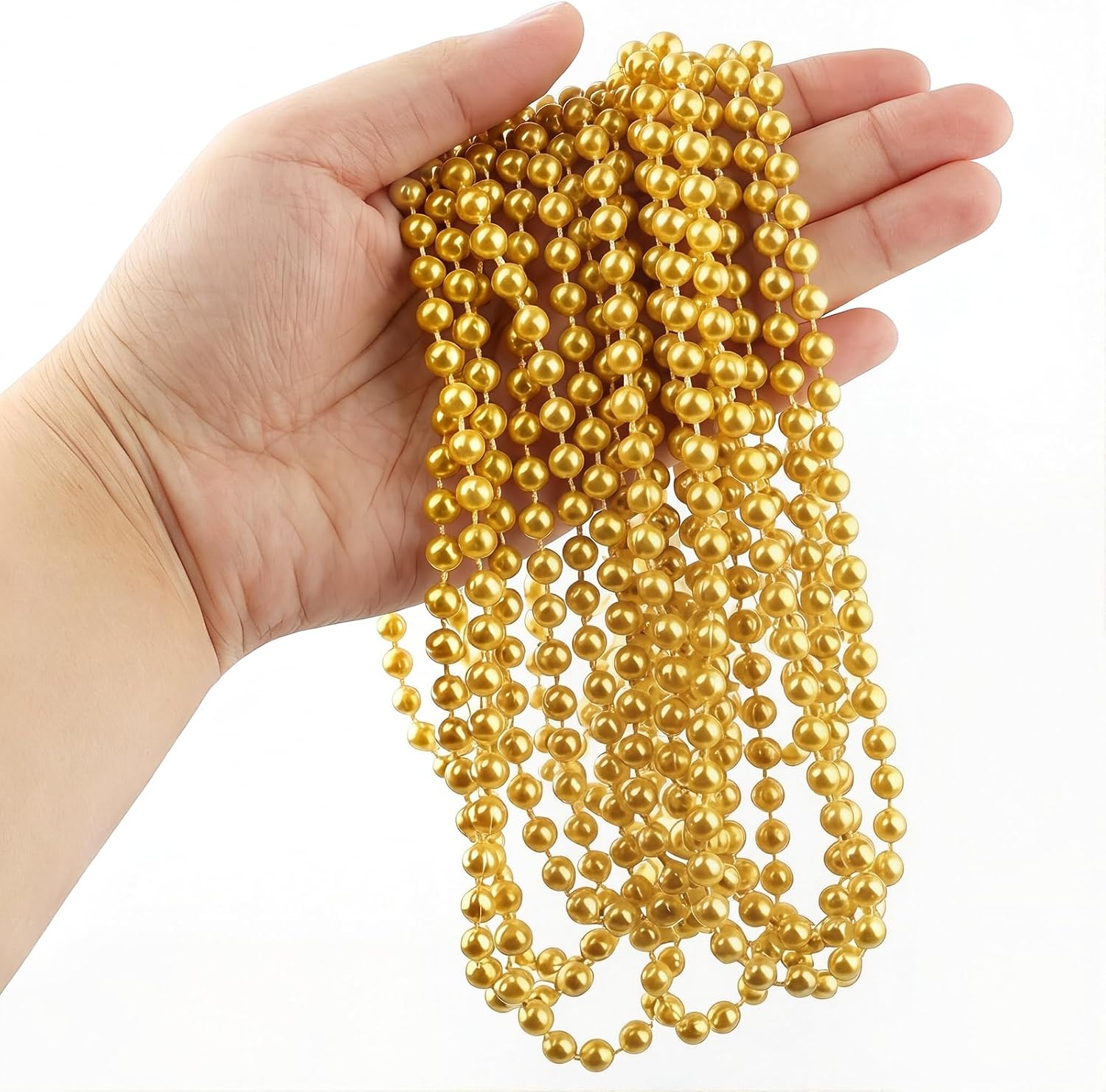16 Feet Gold Pearl Garland for Decorating, 6mm Gold Faux Pearl String for Wedding Party Christmas Tree Decorations, Pearl Strands for DIY Crafts