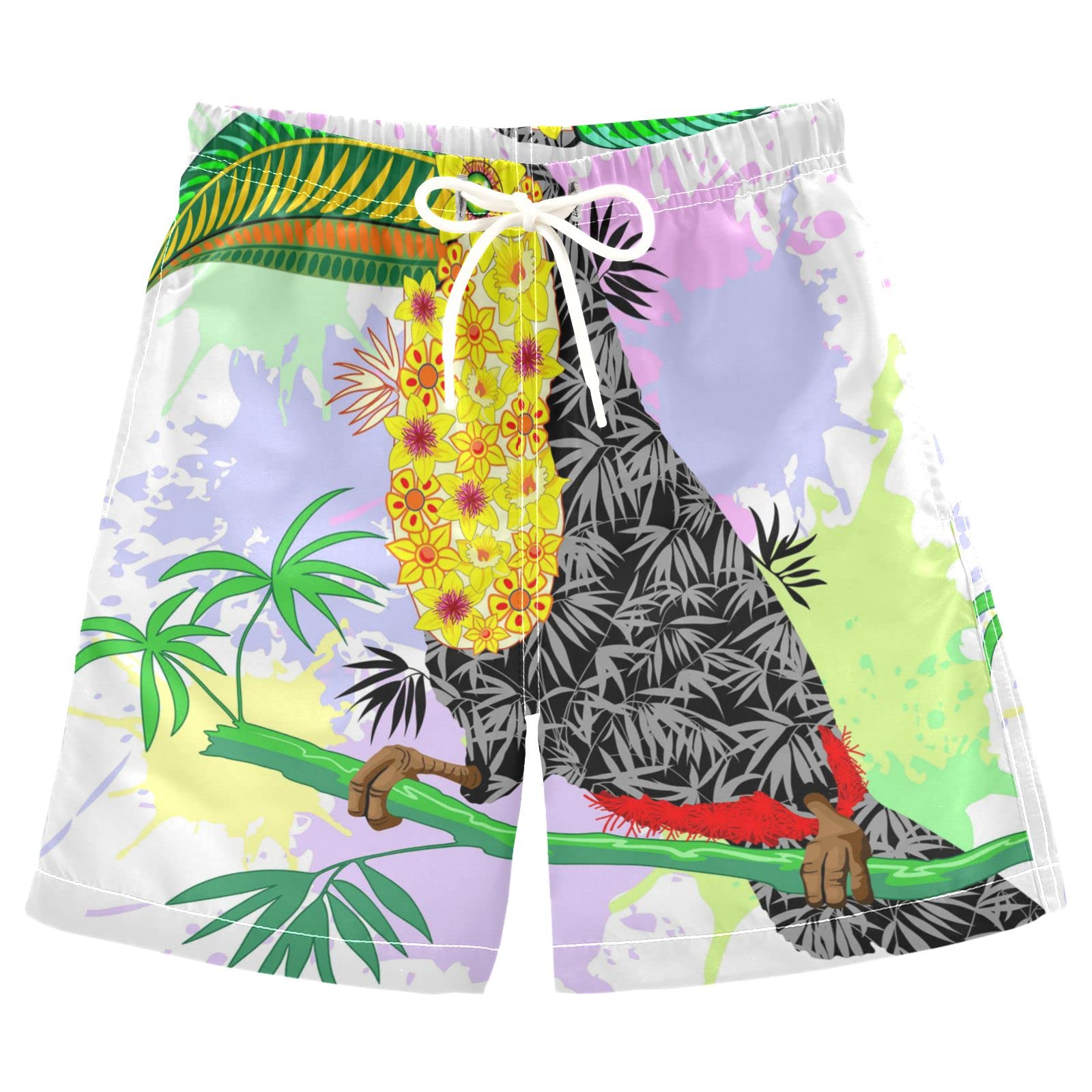 Anantty Boys Multicoloured Swim Trunks Tropical Toucan Leaves Swimming Beach Board Shorts Trunks Swimwear Bathing Suit Swimsuit Beachwear