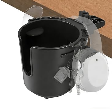Spill-Proof Desk Cup Holder Clamp for Tables, Patio Chairs, 3.38" Bottles | Sturdy composite mount for desks & outdoor chairs. Multi-angle clamp secures 3.38" bottles to prevent accidental spills.