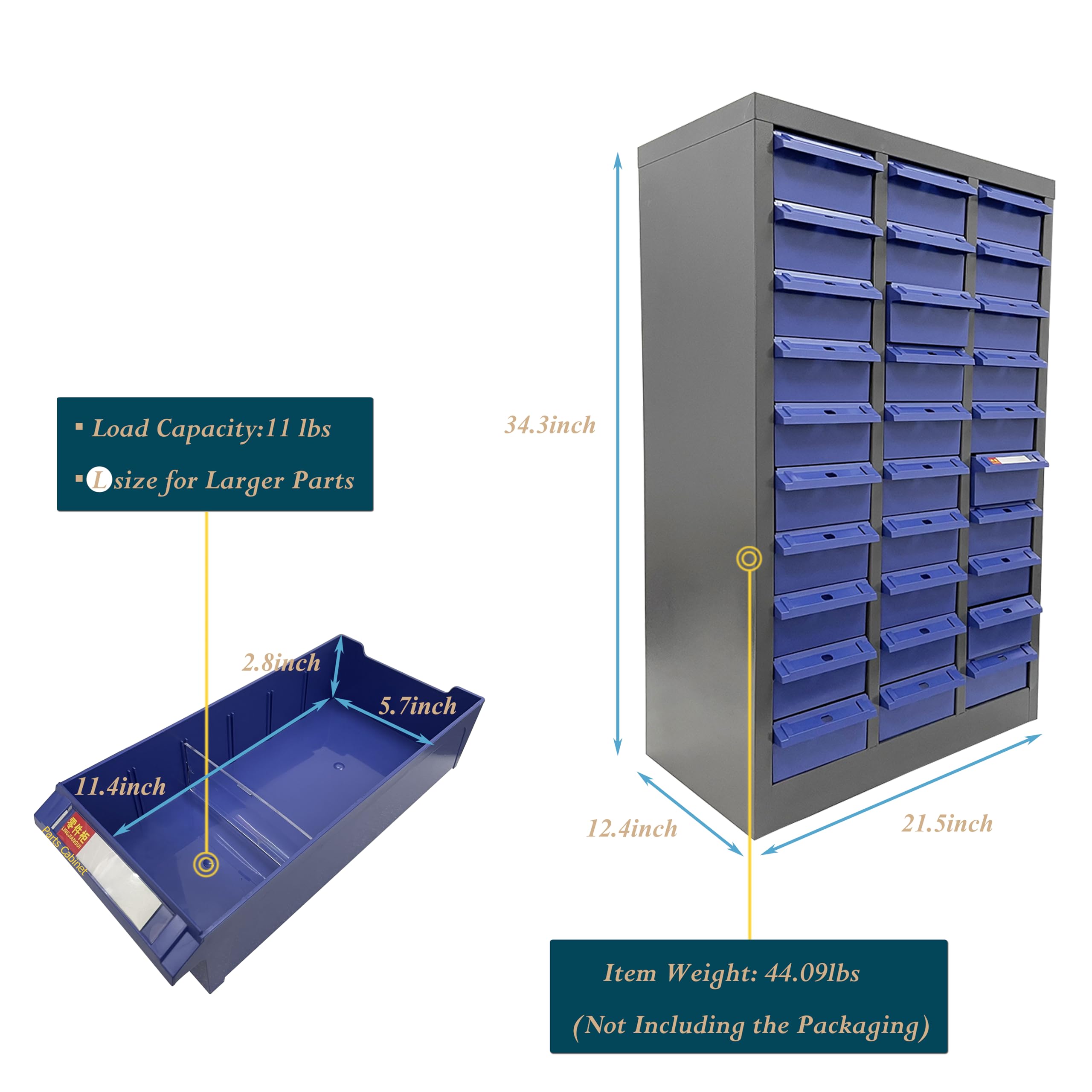 IntXanth Parts Cabinet Screw Hardware Spare Parts Storage Organizer with 30 Large Drawers 11.4 * 5.7 * 2.8 inch for Bolts Nuts Legos Beads Samples Metals Documents Garages Factories Offices