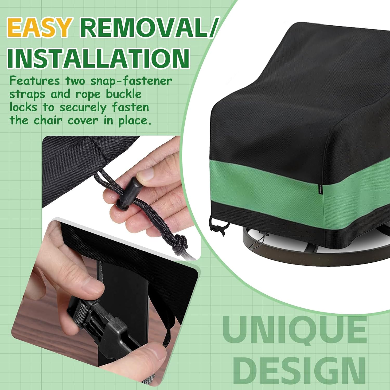 Swivel Patio Chair Cover 2 Pack Waterproof Heavy Duty Outdoor Chair Covers (30 W x 34 D x 38.5 H inch) Outdoor Swivel Lounge Chair Cover Black&Green
