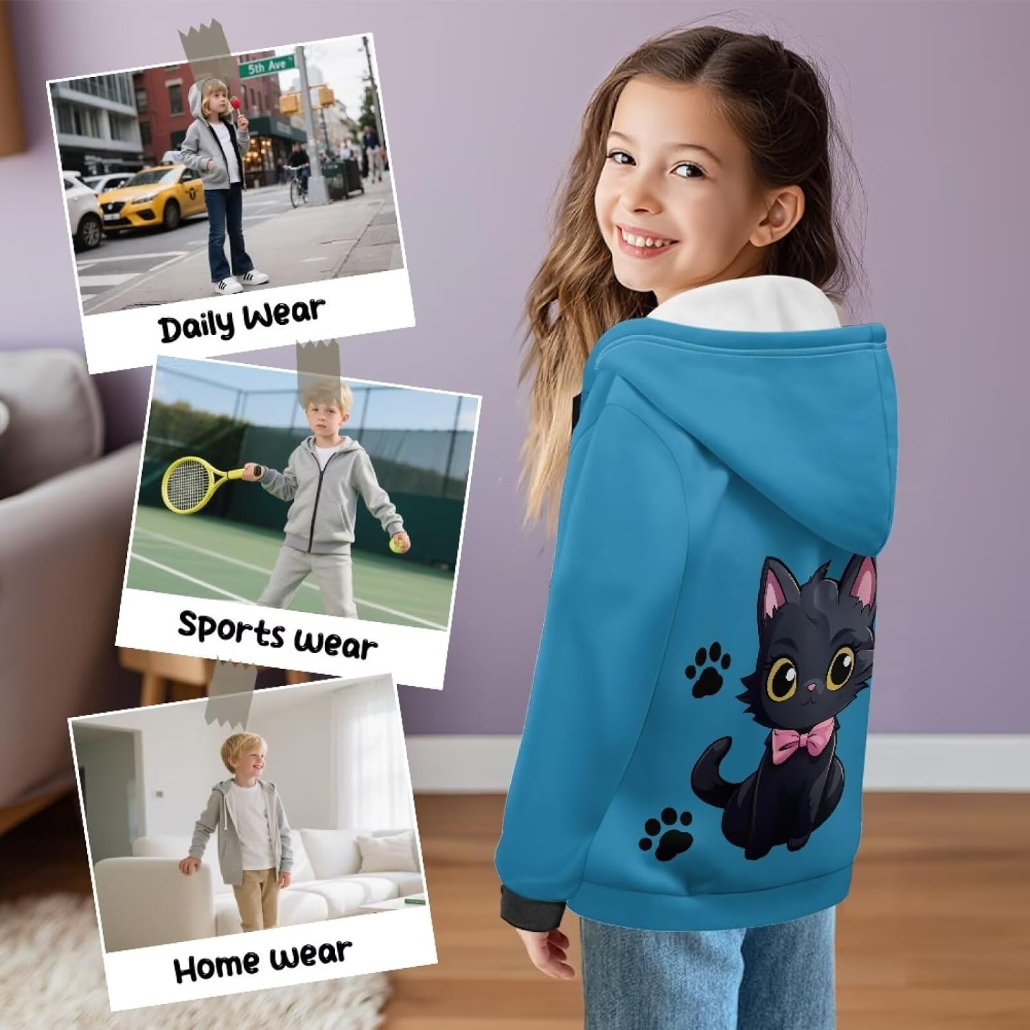 Kids Full-Zip Hoodies Zip Up Hooded Sweatshirt Kid Fleece Jackets Coats for Boys Girls Fall Winter Casual Outerwear