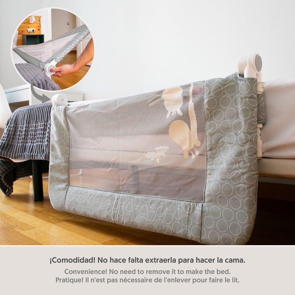 Interbaby Barrière de Sécurité Enfant Lit 90 cm Rabattable | Barrière de Lit Enfant Bébé 18 Mois–5 Ans | Barrière de Lit Adulte, Compatible Lits Gigognes | Maille Respirante Anti-Chute | Girafe