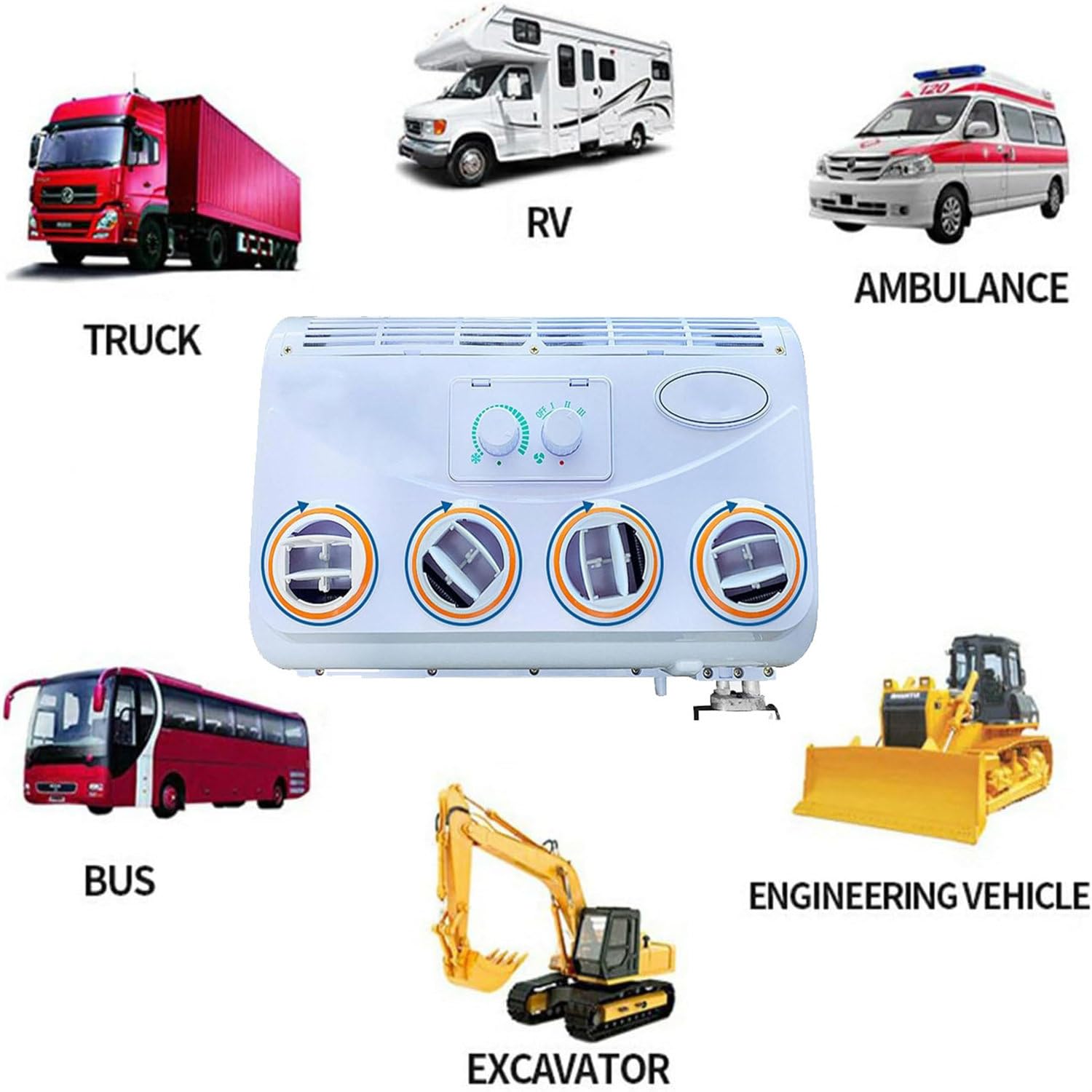 Samochodowy elektryczny klimatyzator dachowy do samochodu kempingowego, powietrze na dachu, moduł klimatyzacji dachowej 12 V/24 V, koparka samochodowa RV Pojazd inżynieryjny,12V