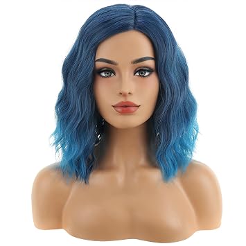 BERON Blue Wig Short Curly Wig Mix Blue Bob Wigs Charming Women Beach Wave Blue Wigs for Cosplay Costume Party Hairnet Included