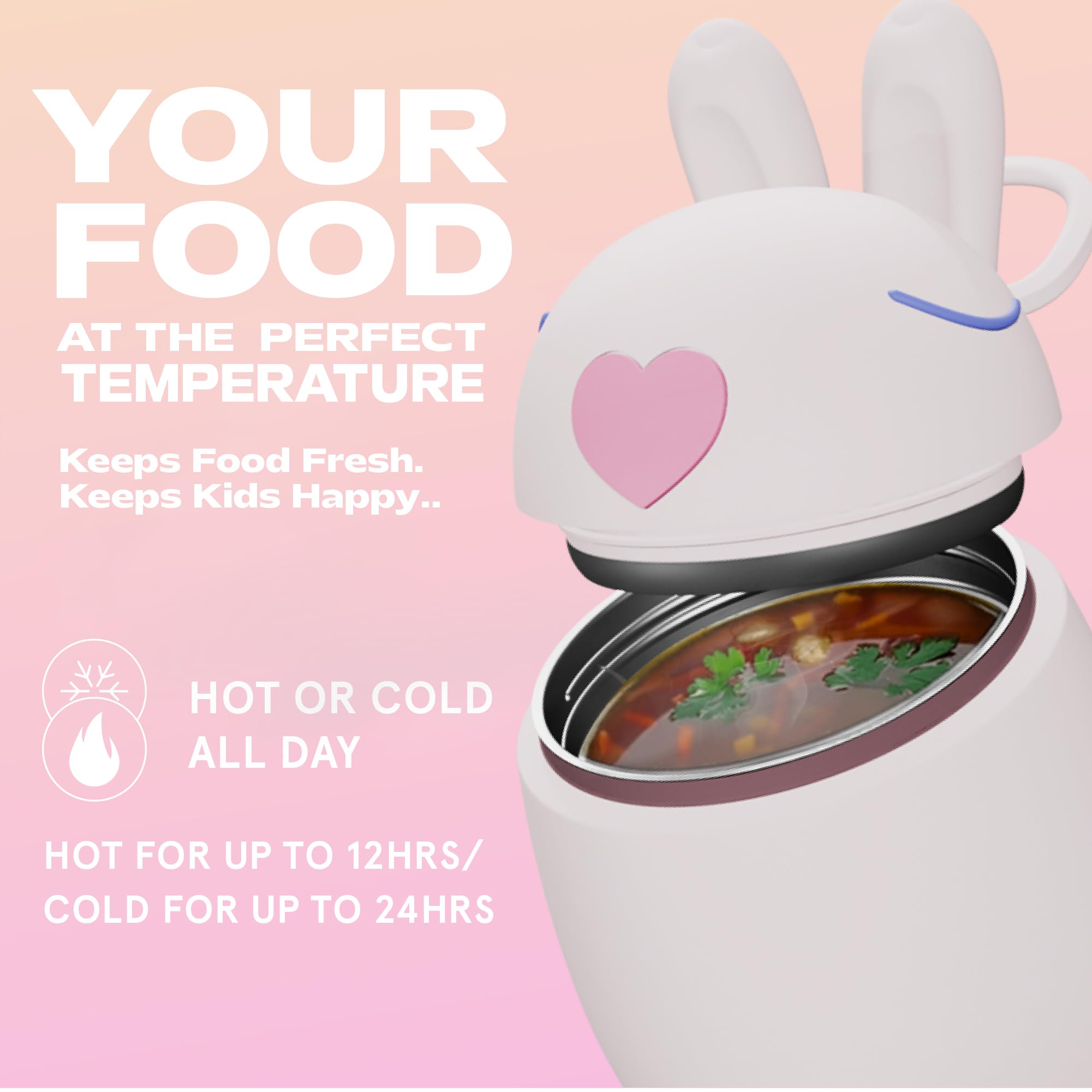 ASOBU Boîte à déjeuner pour enfant en forme de lapin – Anti-fuite, sans BPA, avec poignée douce – Pour l'école et les pique-niques