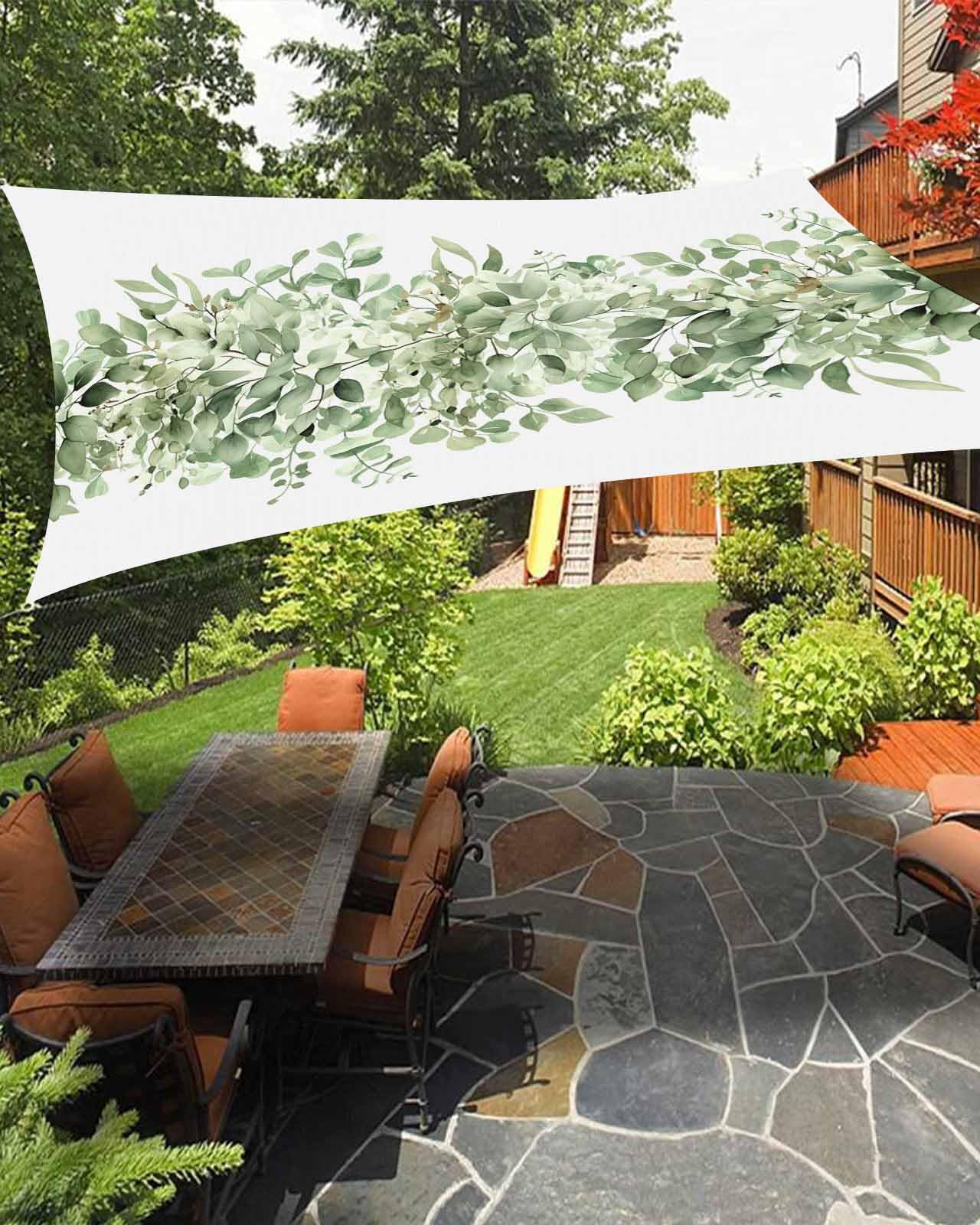 Sage Green Eucalyptus Sun Sail Shades Rectangle Canopy,Sunlight Block Heavy Duty Curved Backyard Shade Cover,Waterproof Sun Shades for Patios Outdoor,12'x16' Country Nature Plant Leaves Botany White