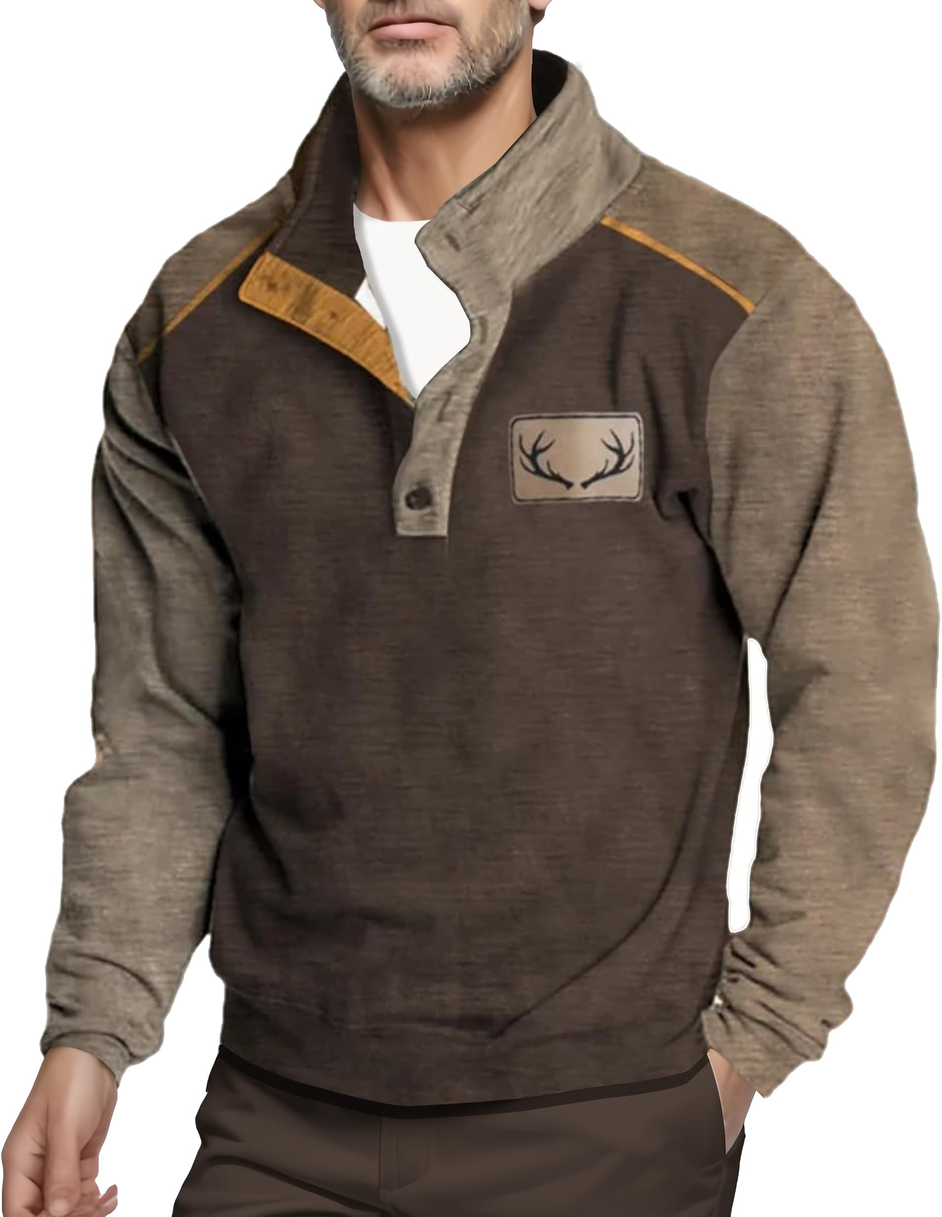 Men's Vintage Western Antler Hunting Enthusiast Stand Collar Sweatshirt