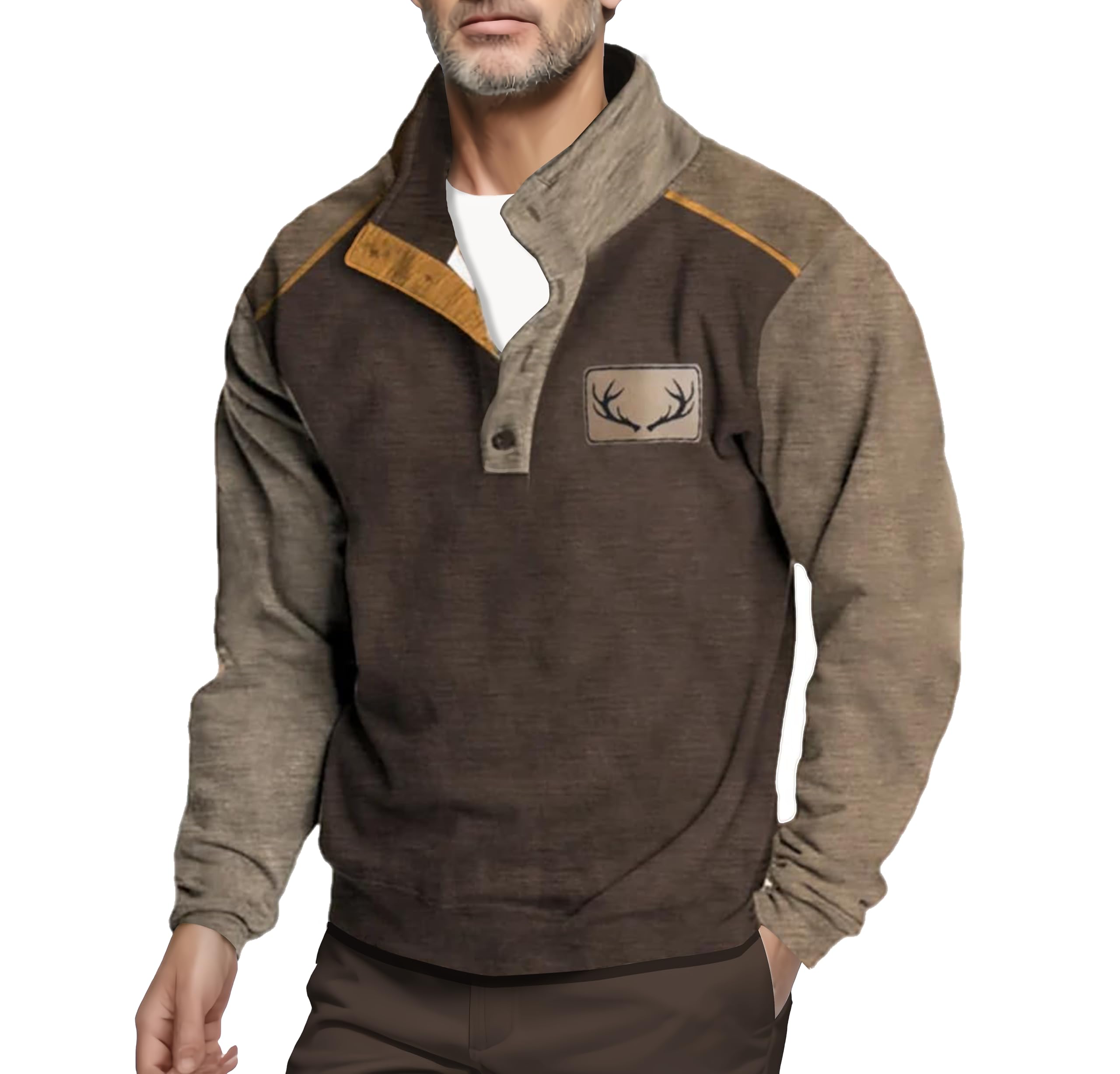 Men's Vintage Western Antler Hunting Enthusiast Stand Collar Sweatshirt