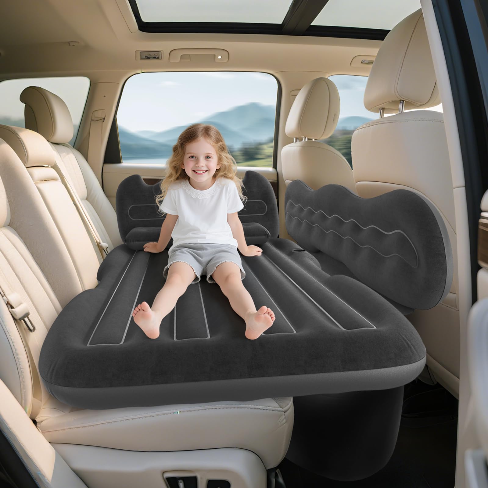 Photo 1 of dessports SUV Air Mattress Inflatable Travel Bed: Foldable - Portable Car Inflatable Bed Camping & Road Trips - Thickened Car Air Mattress for Back Seat with Carry Bag & Cup Holder & 2 Pillows