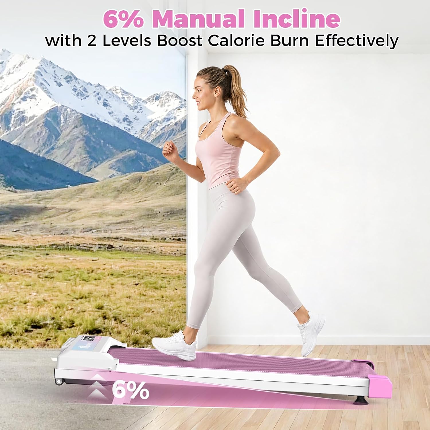 Walking Pad Treadmill for Home and Office — Under Desk Treadmill with 6% Manual Incline, Remote Control, LED Display, 2.5HP Quiet Motor, 310 lbs Capacity, Joint Protection image 5