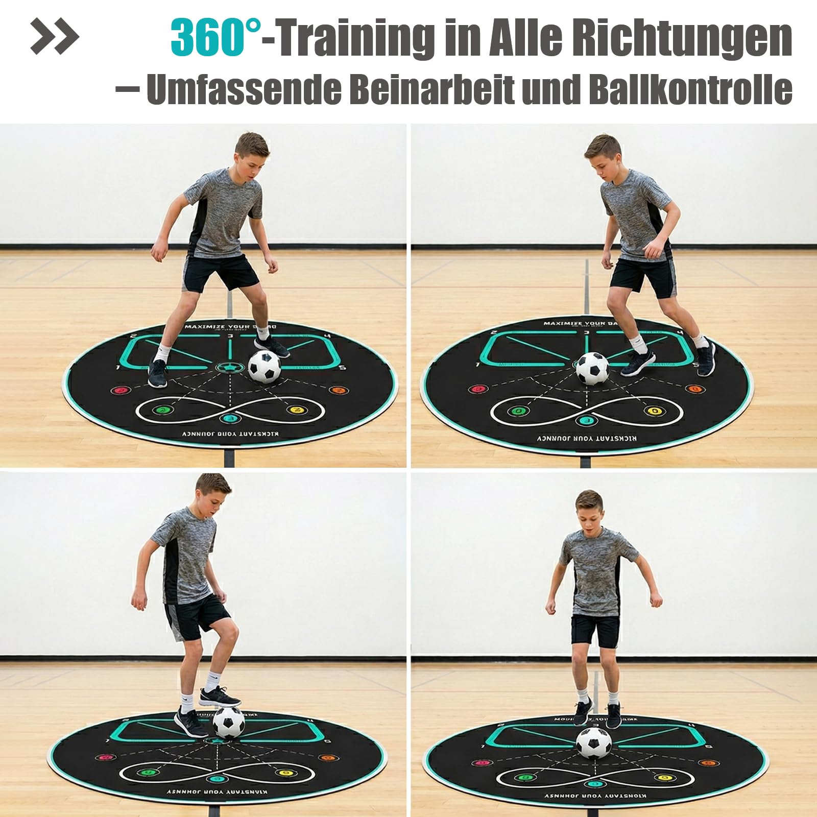 360° Fußball Trainingsmatte Kinder & Erwachsene – Rutschfeste Geräuscharme Fußballmatte für Ballkontrolle, Koordination, Agility & Footwork Training, Fußball Trainer für Indoor & Outdoor