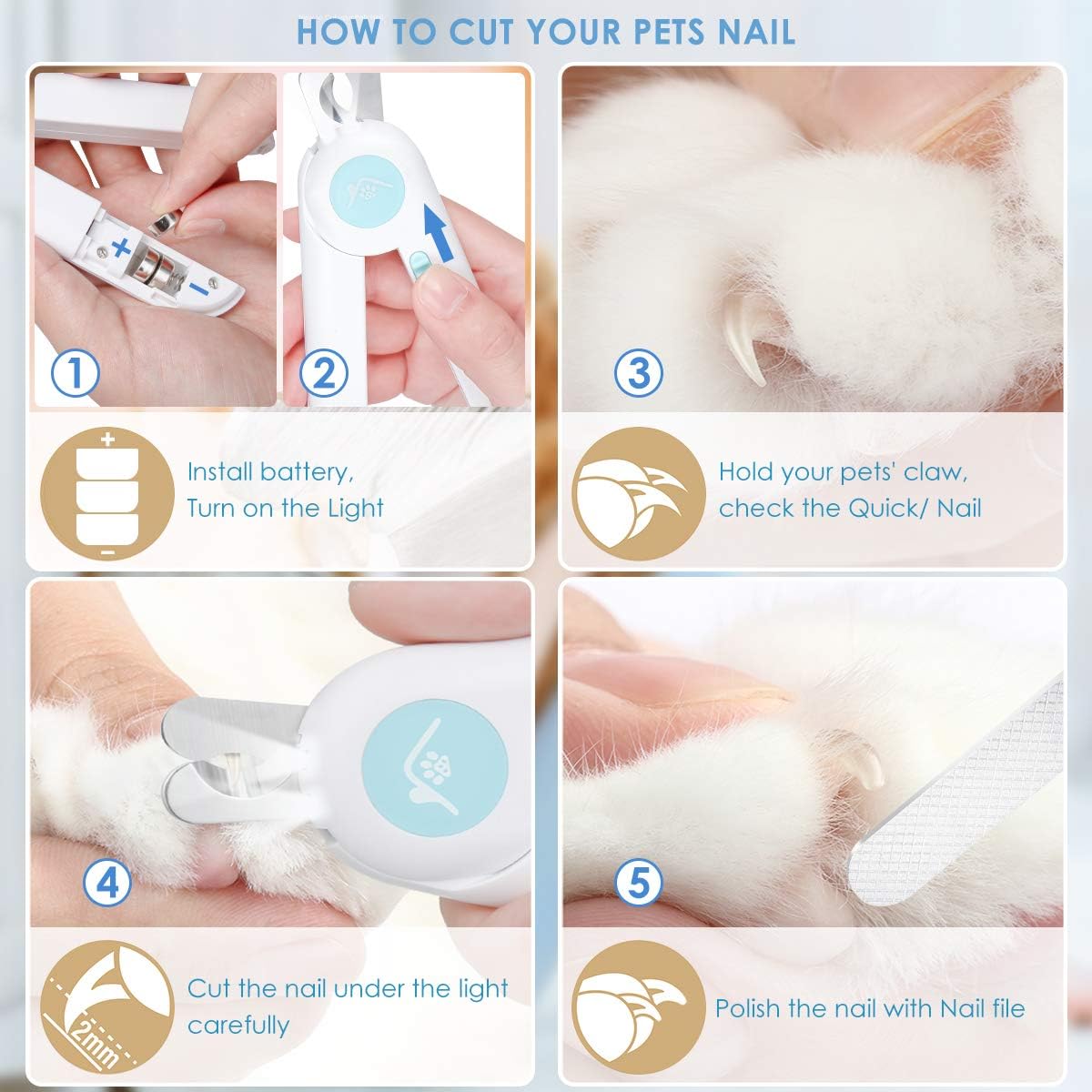 Dog Nail Clippers and Trimmers with LED Light Avoid Over-Cutting,Toenail Clippers for Dogs & Cats Nail Clippers,Free Nail File & Razor Sharp Blade,Professional Pet Nail Clippers for Claw Care