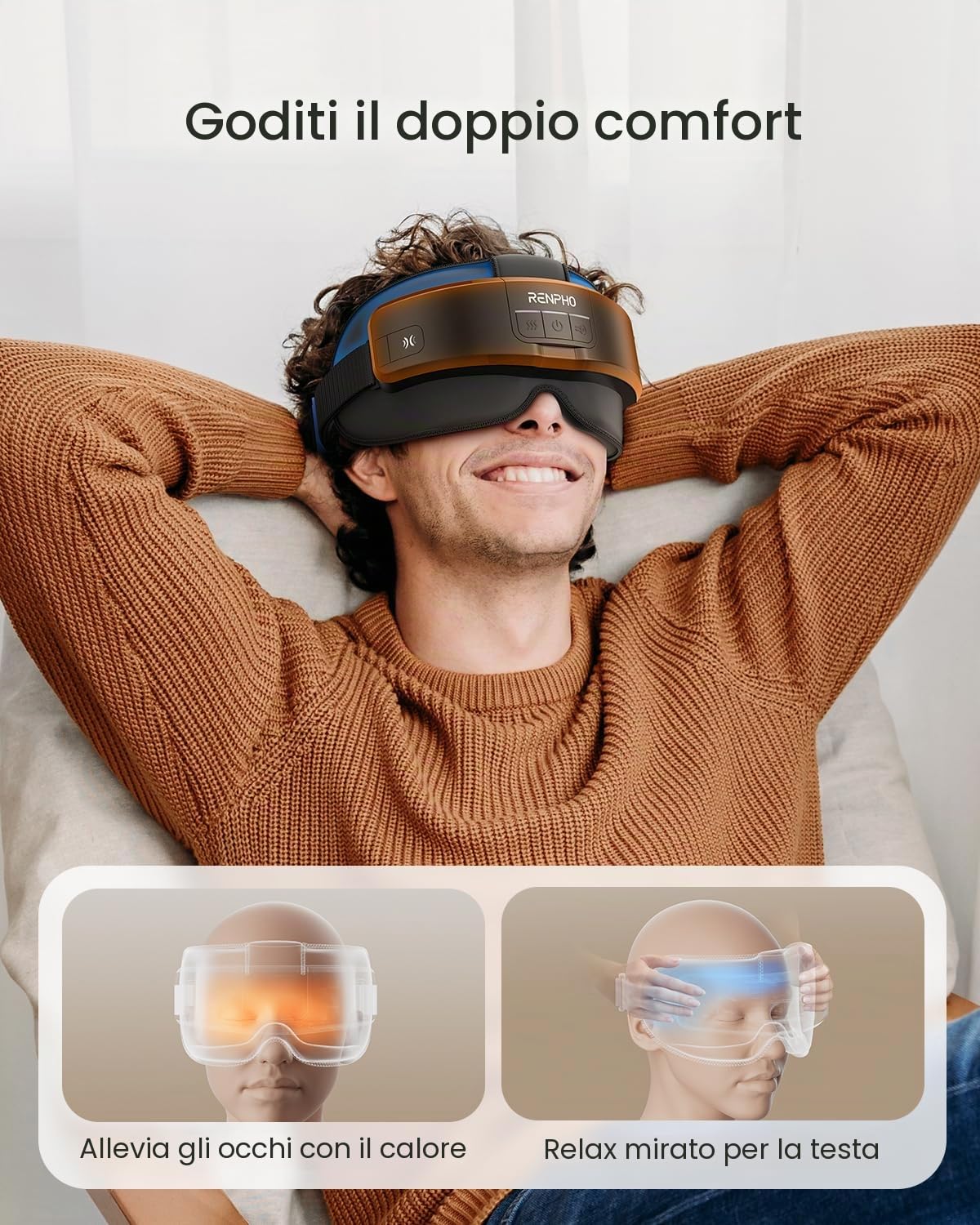 RENPHO Massaggiatore Occhi con Calore Bluetooth 3 Modi Maschera Testa Fronte Tempie Regalo Donna Uomo