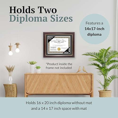 Miniatura 4 de Creative Picture Frames Marco de diploma de borde dorado caoba de 14 x 17 pulgadas con vidrio negro y colgadores de pared instalados, marco con