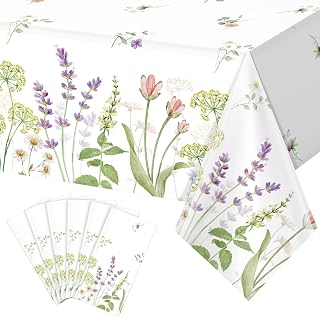 6 Pack Spring Floral Tablecloth, Summer Wildflower Plastic Table Cover for Rectangle Tables, Flower Holiday Disposable Table Cloth for Easter Birthday Picnic Wedding Tea Party Decorations, 54×108 Inch