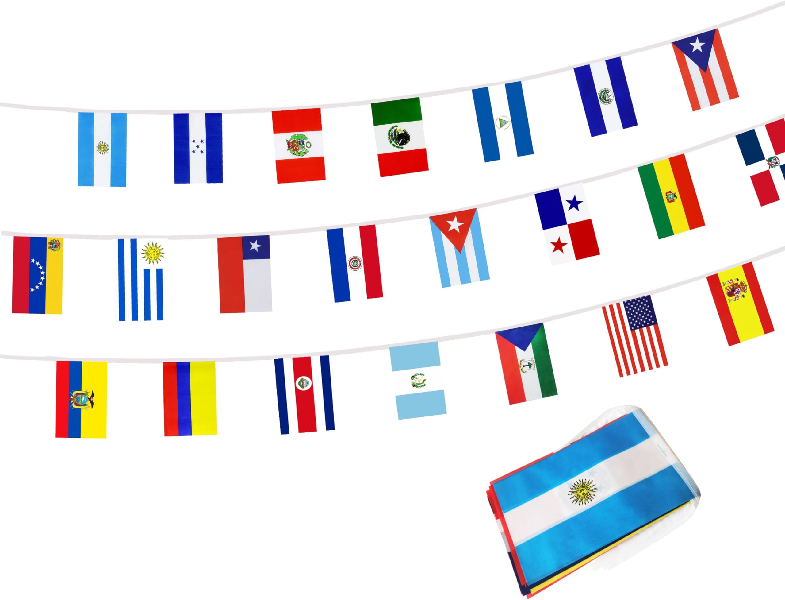 tibijoy Latin America Decorations String Flags 22 Spanish Language Speaking Countries Flags Banners Bunting for Hispanic Heritage Month Events Decorations(30 Ft 22 Flags)