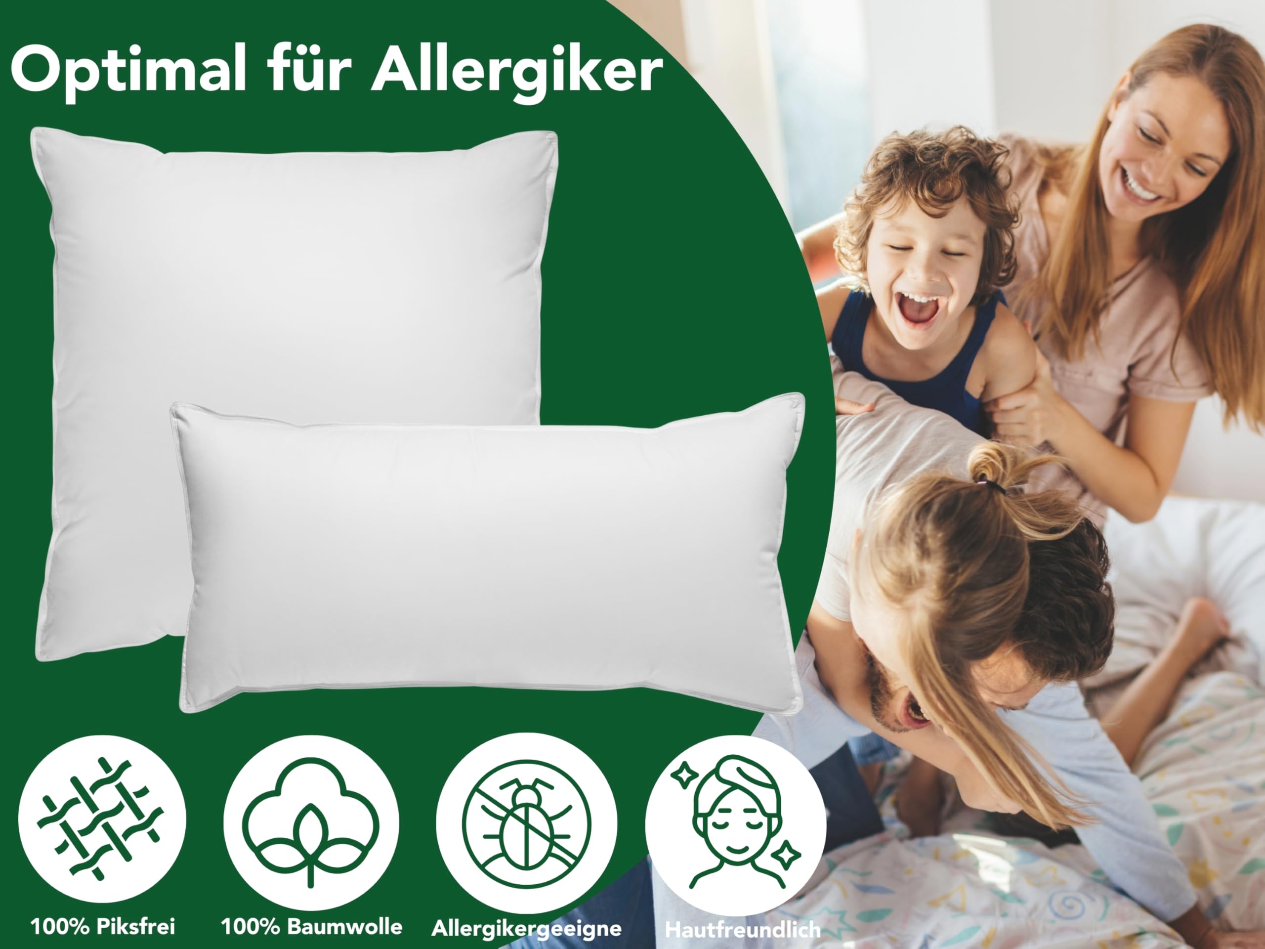 DREAMSTAR Daunenkissen 80 x 80 cm | 3-Kammer Daunenkopfkissen | Kopfkissen 80 x 80 Daunen & Federn | Kissen Öko-TEX® | Top Hotelqualität | Allergiker geeignet