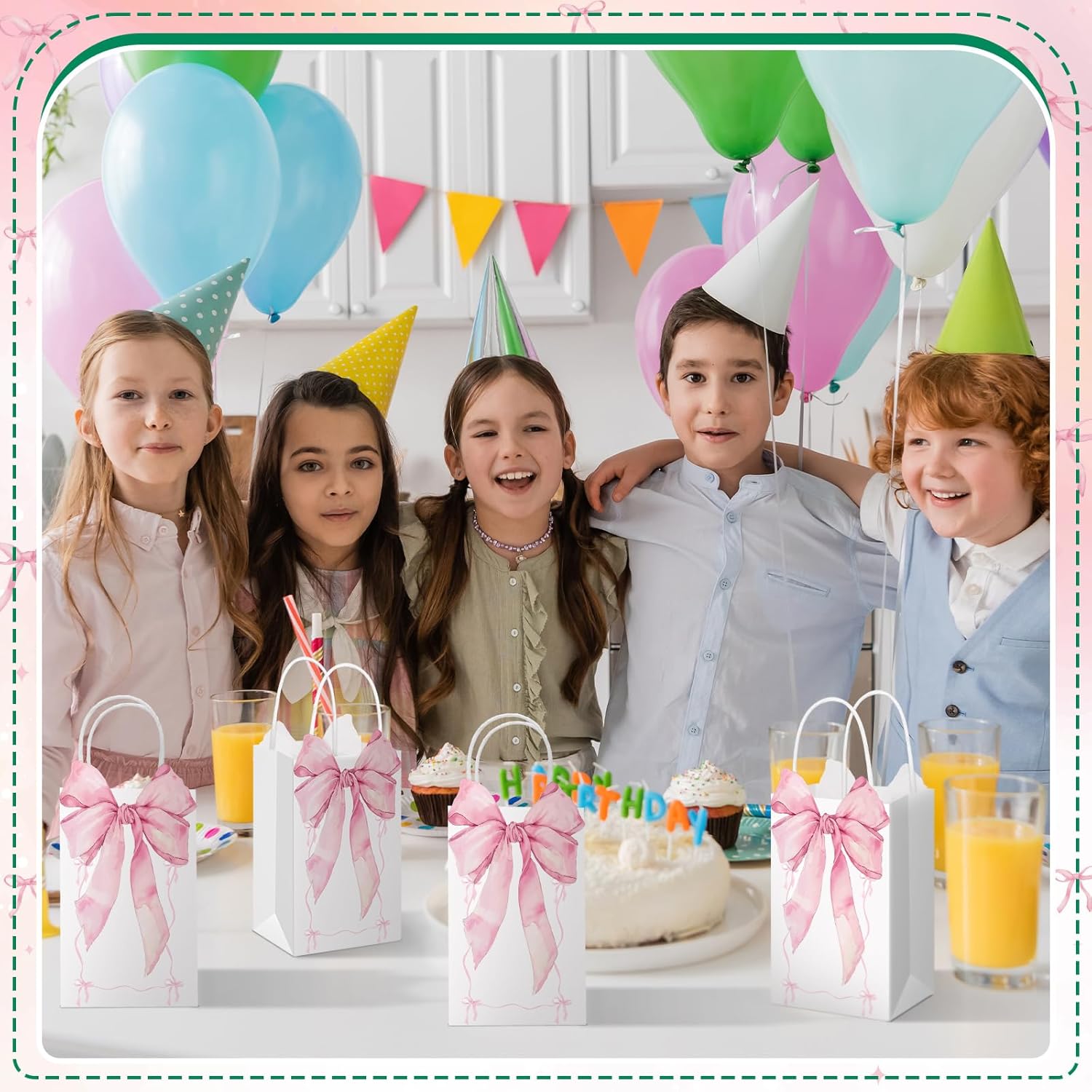 Skyygemm 16 Pcs Bow Pink Coquette Bow Gift Bags with Handles 8 x 4.3 Inch Small Pink Kraft Paper Bags for Treat Goodie Candy Birthday Wedding Bridal Shower Party Favor Supplies - Image 6