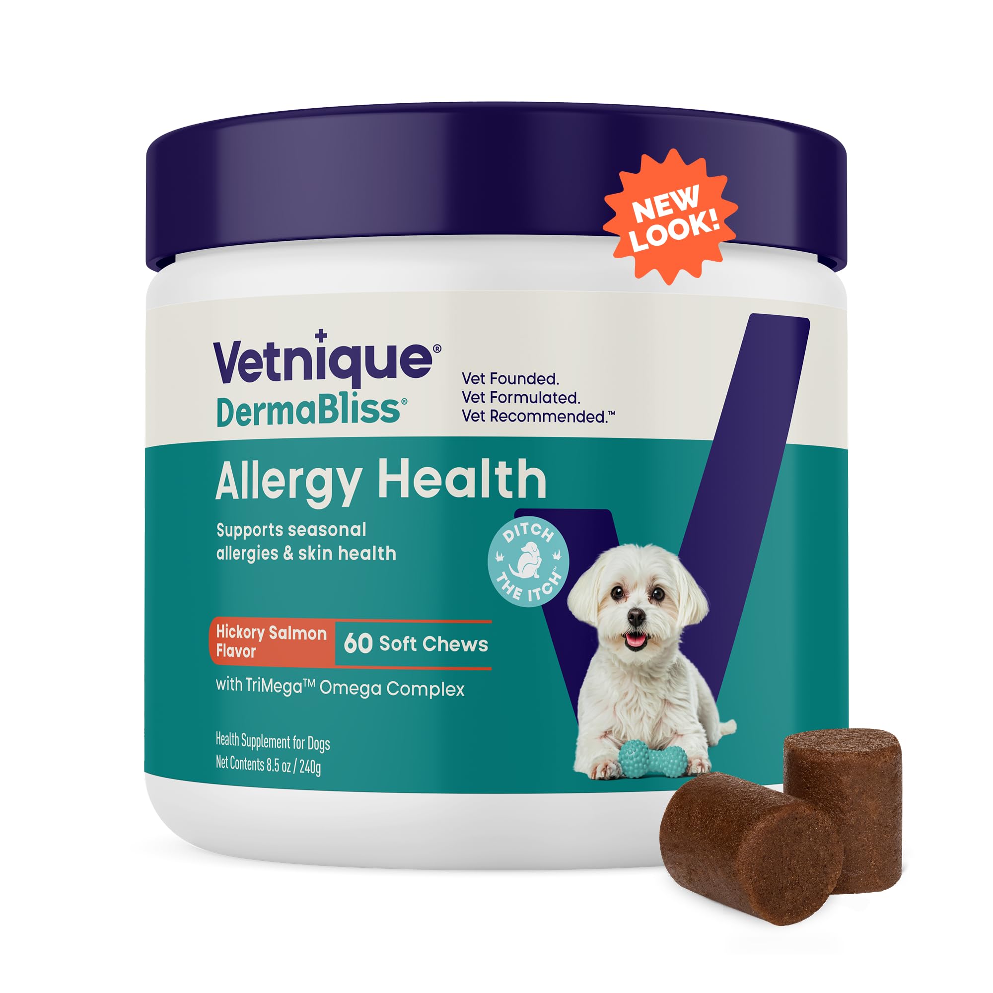 Dermabliss Seasonal Dog Allergy Relief & Immune Support Supplement Allergy Chews for Dogs Itching and Licking with Omega 3 Fish Oil & Probiotics for Itch Relief (60 Count Chews)