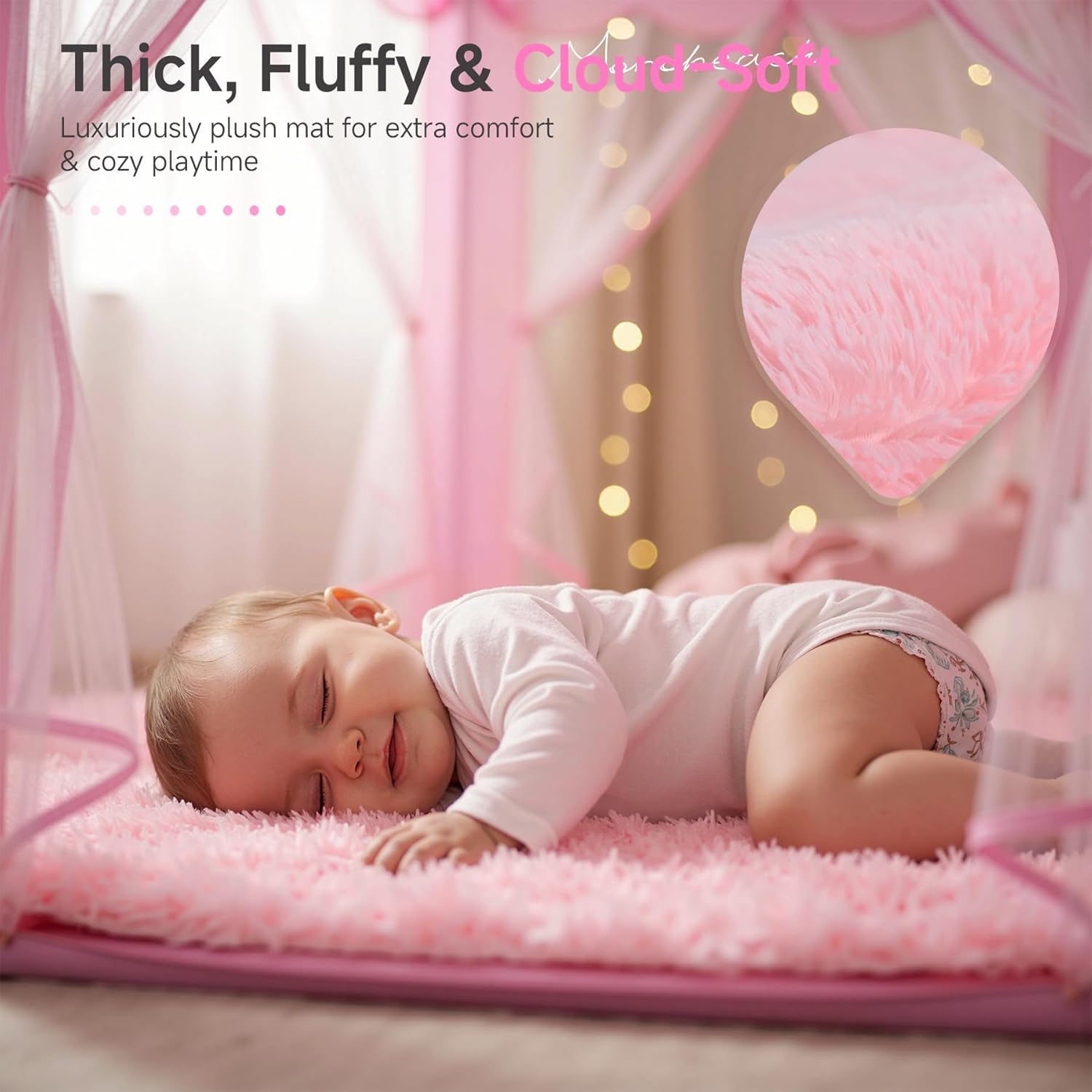 Monobeach Princess Tent Girls Large Playhouse Kids Castle Play Tent with Star Lights Toy for Children Indoor and Outdoor Games, 55'' x 53'' (DxH) (Pink Princess with Play Mat) - Image 4