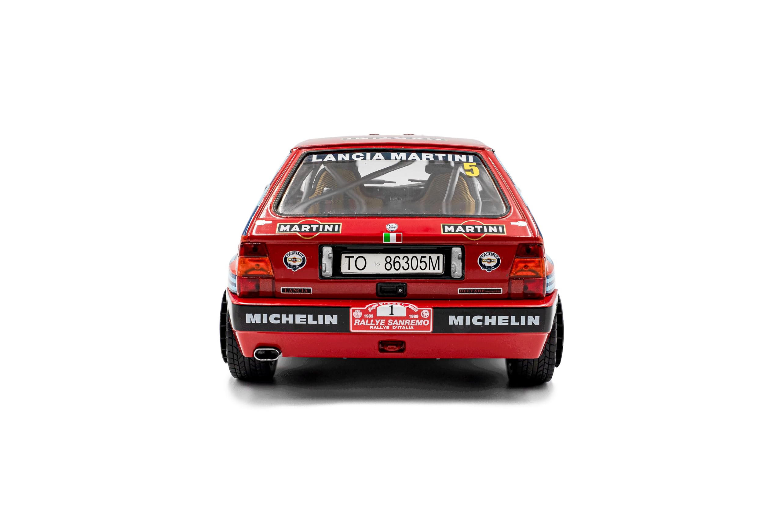 Solido Lancia Delta HF Integrale #1 - Veicolo da Rally Leggendario, Numero di partenza, Grafica, Doppio Faro Rotondo, Diecast Modello, Rosso, 1:18