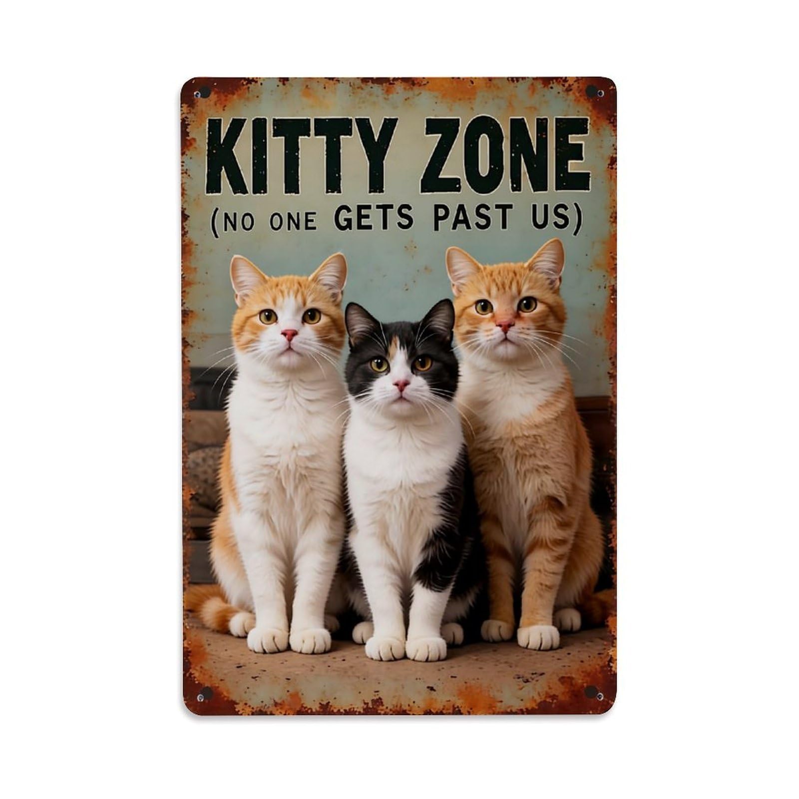 Nestemfo Vintage Three Cats Sitting Together Seriously Tin Sign Metal Sign, Living Room,Bar, Home, Bedroom Wall Decor,Retro Metal Poster 8X12 Inches
