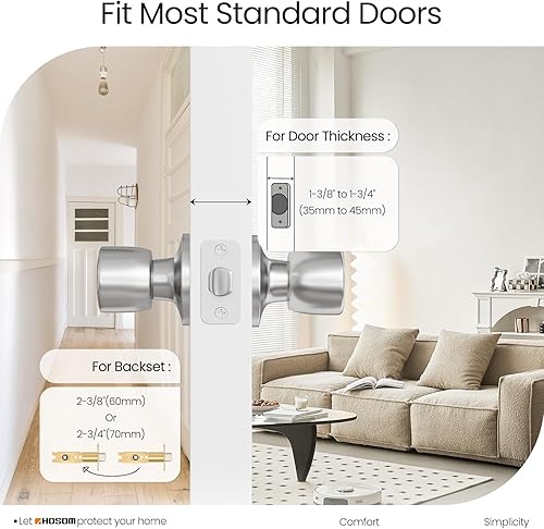 Vista 36 de HOSOM Pomo de puerta con cerradura y llave, perilla de puerta de entrada con llave, cerradura de puerta exterior e interior para puerta delantera