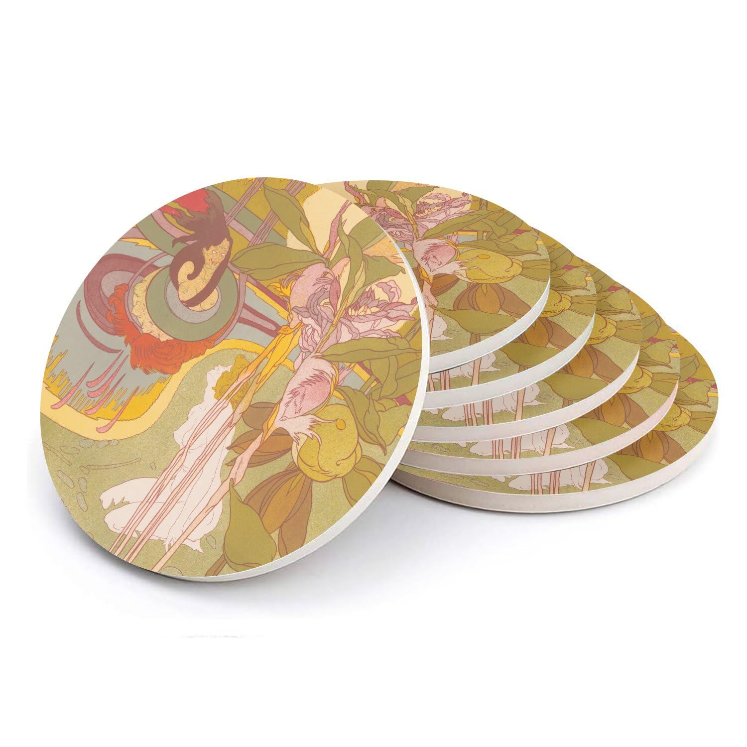 Sous-verres ronds en céramique lot de 6 dessous de verre décoratifs motif jardin 108x108mm