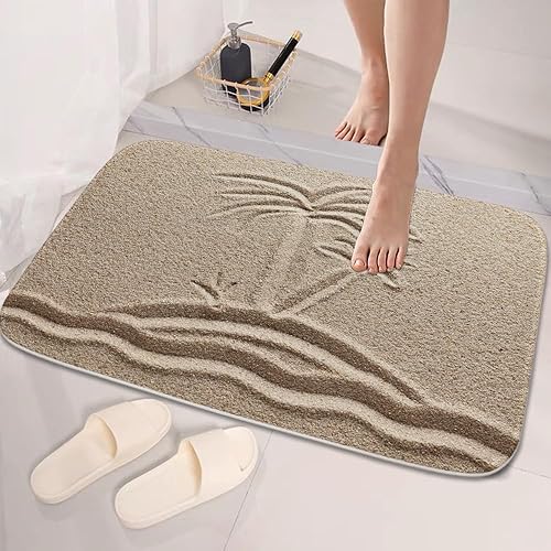 Miniatura 6 de Juego de cortinas de ducha de playa de 72 x 72 pulgadas con hoja de palmera tropical, alfombra de baño de espuma viscoelástica de 20 x 31 pulgadas,