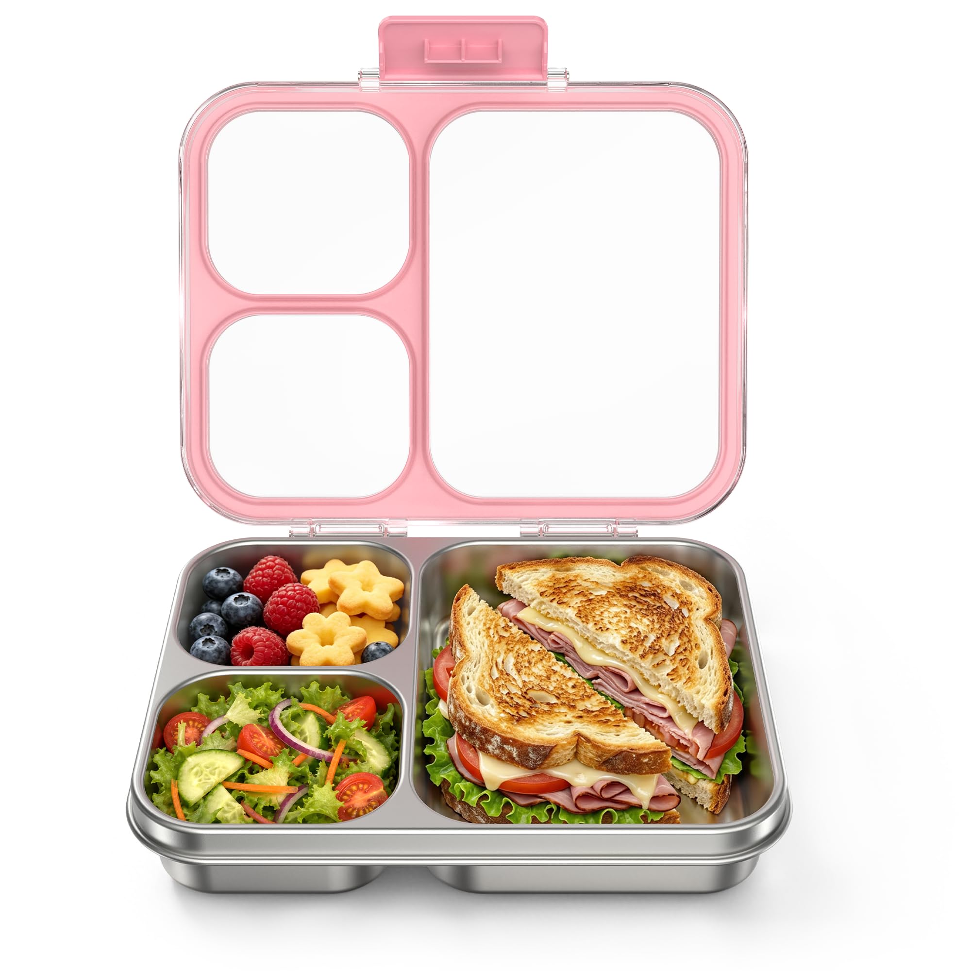 Fiambrera de acero inoxidable con 4 compartimentos, fiambrera de metal para niños, a prueba de fugas, para guardería, guardería, escuela, sandwichera, fiambrera, fiambrera para el pan, apta para