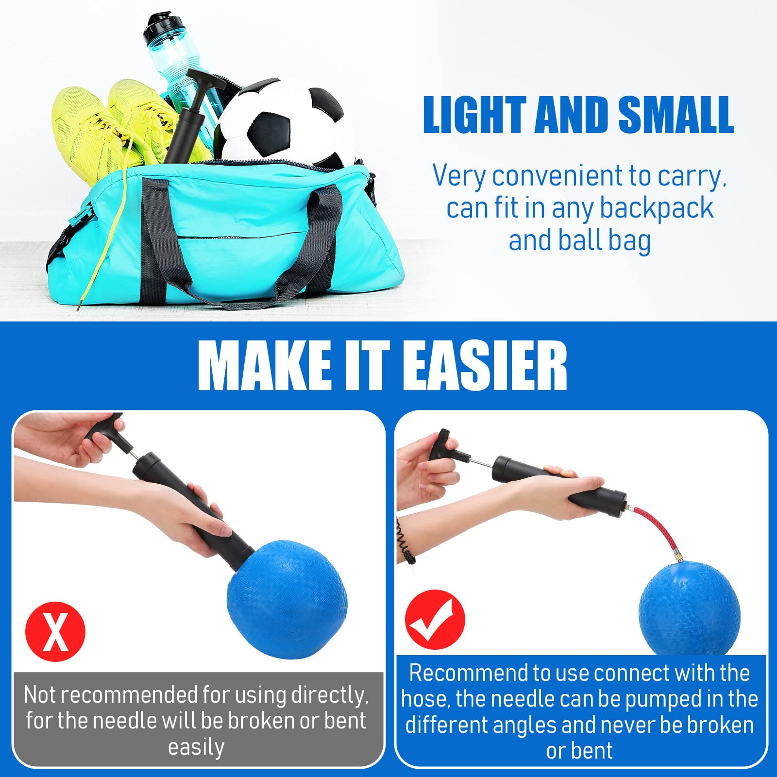 Zhehao Kit pompa per palloni portatile, pompa ad aria manuale per gonfiare palloni sportivi, con tubo di prolunga per ago, pompa da calcio, pallacanestro, pallavolo, palloncini d'acqua, scatole per
