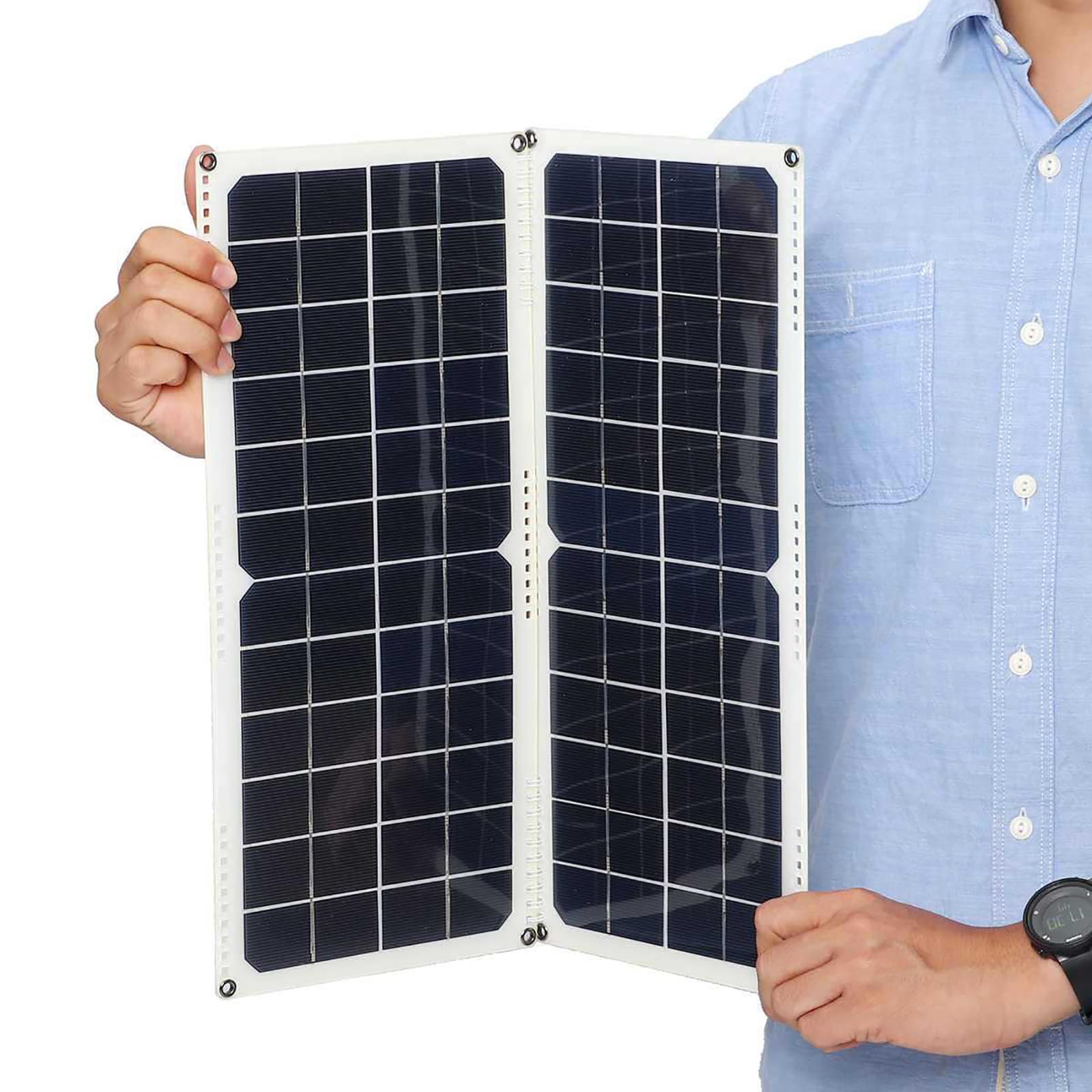 Panneau Solaire éTanche, Haut Rendement Conversion, Chargeur Solaire Pliable Et Portable En Polycristallin avec ContrôLeur Et Accessoires pour Camping-Cars Bateaux Remorques Caravanes,Black