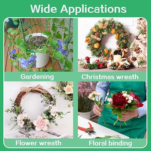 Miniatura 5 de Alambre floral, alambre flexible para manualidades de 110 yardas para corona, calibre 22, suministros de floristería verde con cortador integrado