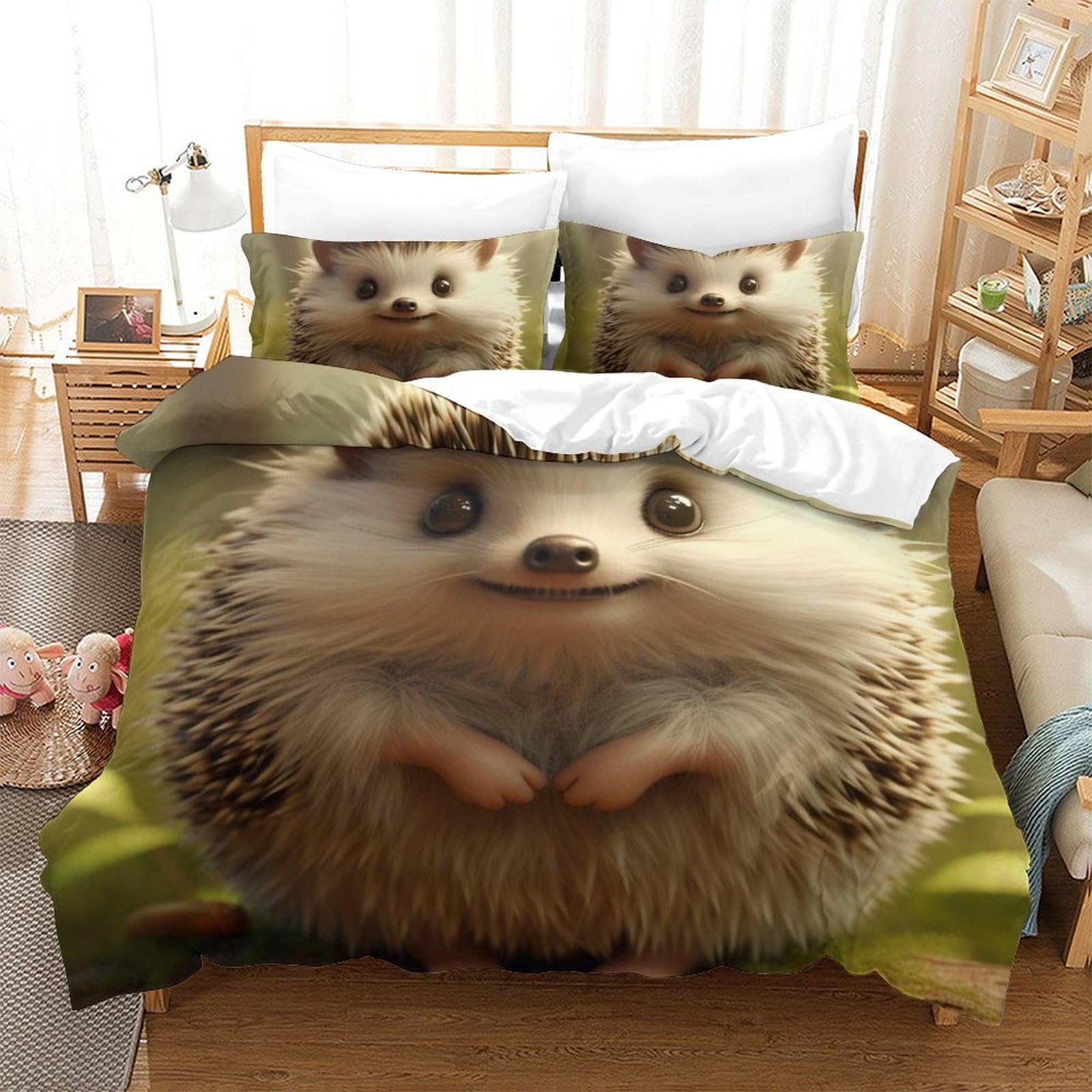 Parure de lit 3D hérisson King 220x240 en microfibre confortable avec housse et taies