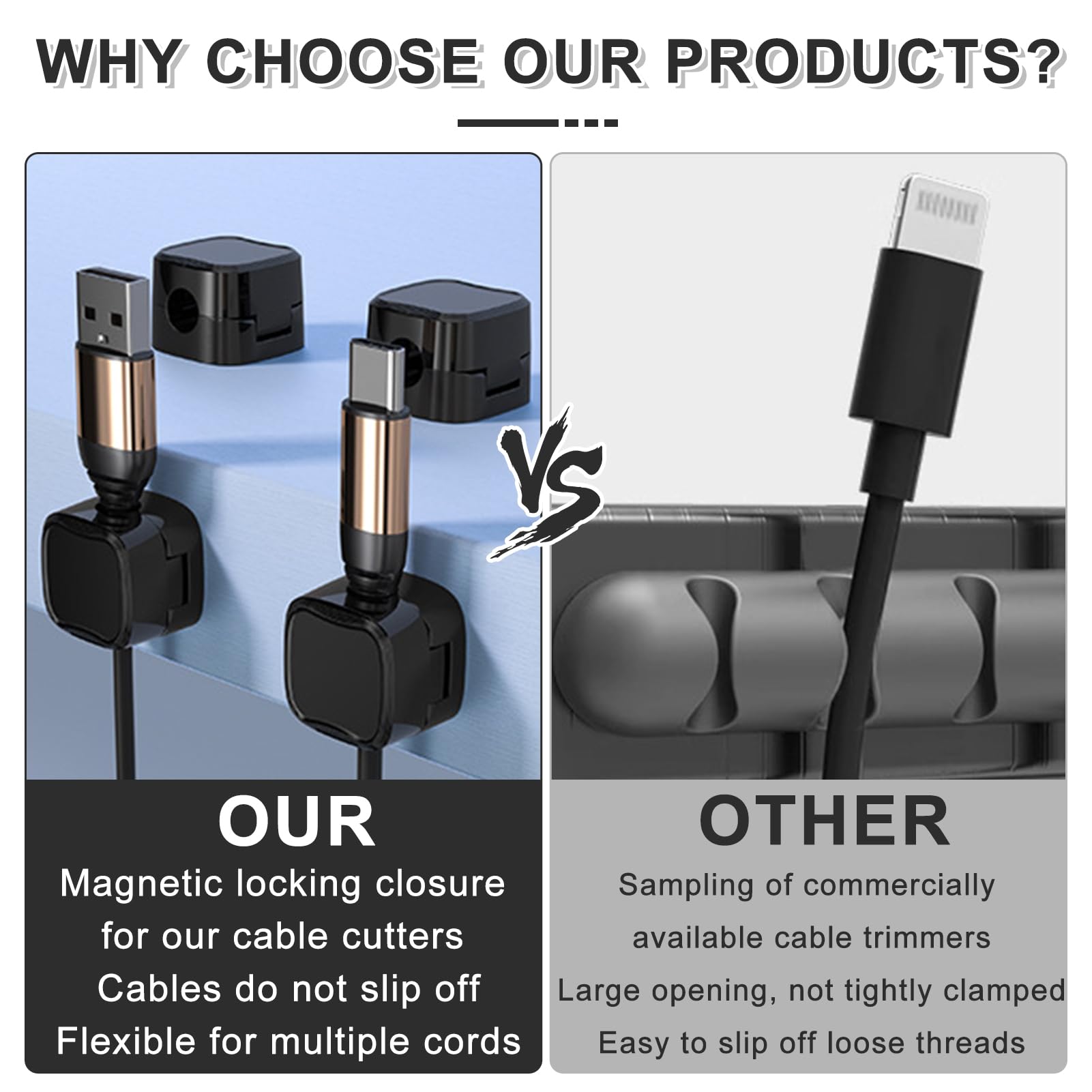 Supporto per cavi, 80 pezzi, autoadesivo, clip per cavi, per cavo 2 mm 4 mm, cavo di alimentazione USB, cavo di ricarica