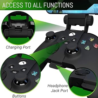 Orzly Xbox Series X Controller Mobile Gaming Clip, Xbox Controller Phone Mount Adjustable Phone Holder Clamp Compatible with Xbox Series X|S, Xbox One, Xbox One S, Xbox One X-Carbon Black