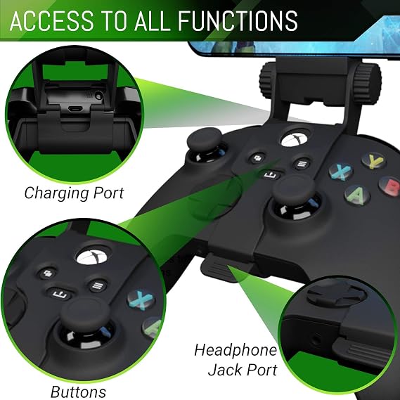 Orzly Xbox Series X Controller Mobile Gaming Clip, Xbox Controller Phone Mount Adjustable Phone Holder Clamp Compatible with Xbox Series X|S, Xbox One, Xbox One S, Xbox One X-Carbon Black