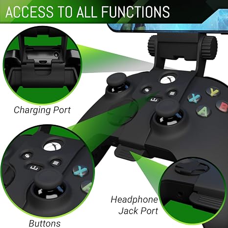 Orzly Xbox Series X Controller Mobile Gaming Clip, Xbox Controller Phone Mount Adjustable Phone Holder Clamp Compatible with Xbox Series X|S, Xbox One, Xbox One S, Xbox One X - Carbon Black