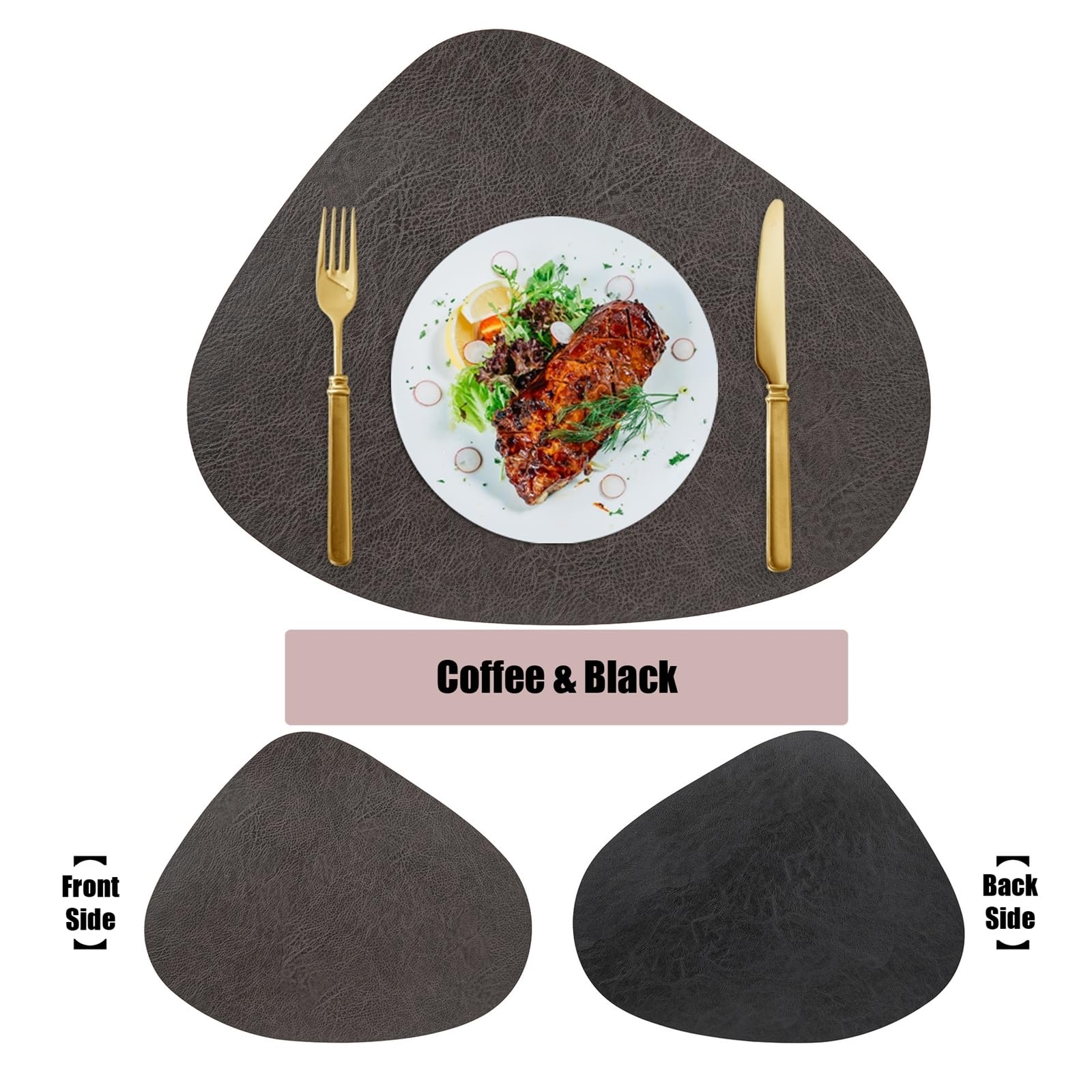 Beydodo Set di 10 tovagliette da cucina in ecopelle 40,6 x 33 cm, tovagliette lavabili a forma di goccia reversibili