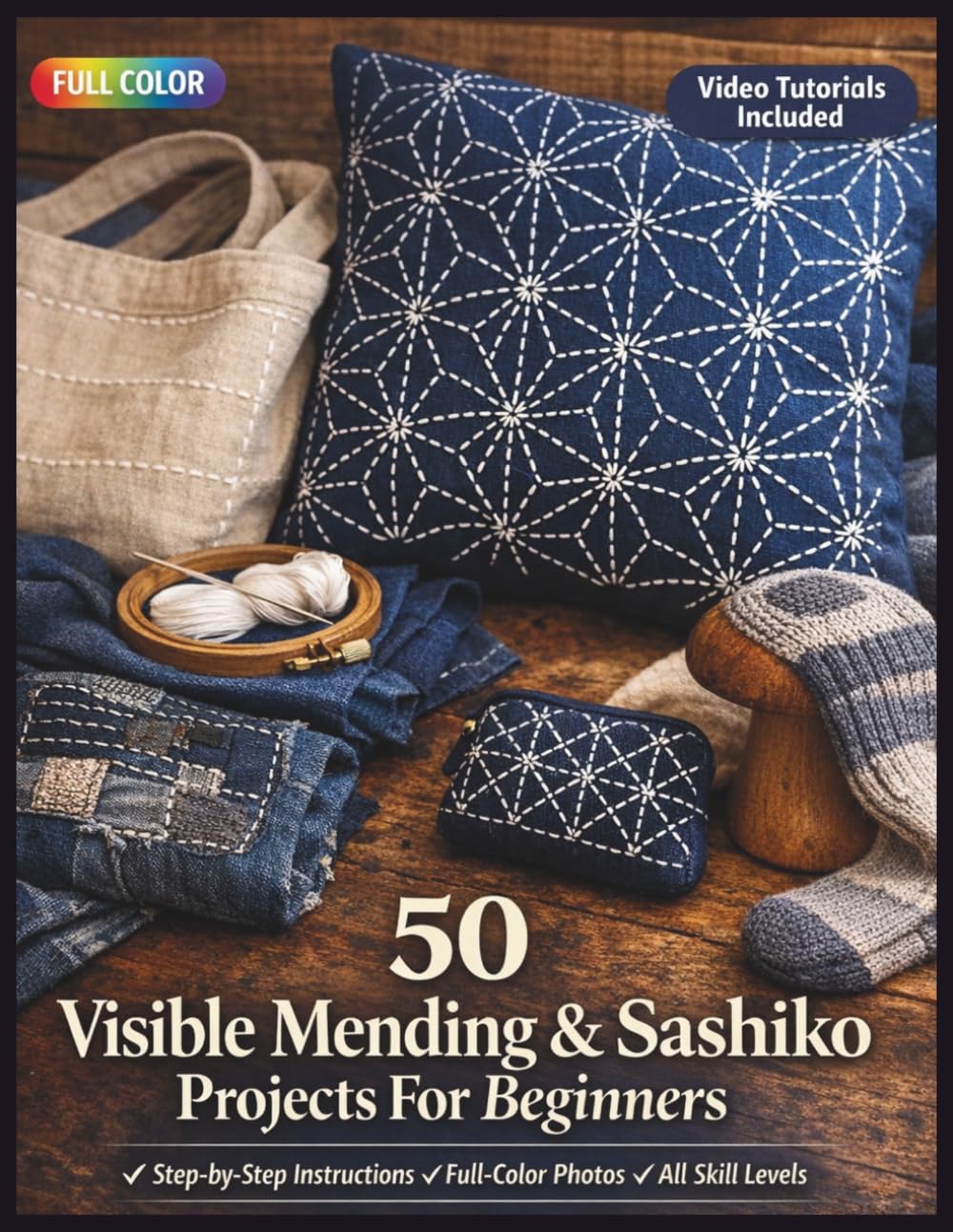 50 VISIBLE MENDING & SASHIKO PROJECTS FOR BEGINNERS: The Complete Illustrated Guide to Japanese Boro Patchwork, Sashiko Running Stitch, Visible ... Included (50 CRAFTS AND HOBBIES PROJECTS)