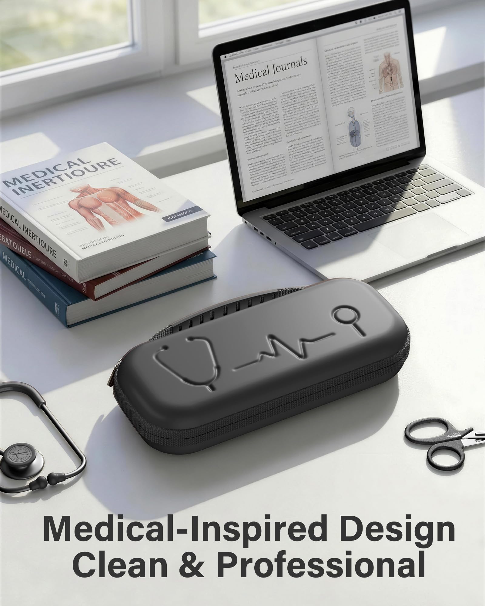 ProCase 聴診器ケース 耐衝撃 ハードEVA 収納ポーチ Littmann Cardiology対応 メッシュポケット付き - ブラック | Classic III Lightweight III IV MDF Acoustica等対応, ベルベット裏地, 弾性固定バンド, 軽量コンパクト, 持ち手付き, 医療従事者への贈り物に