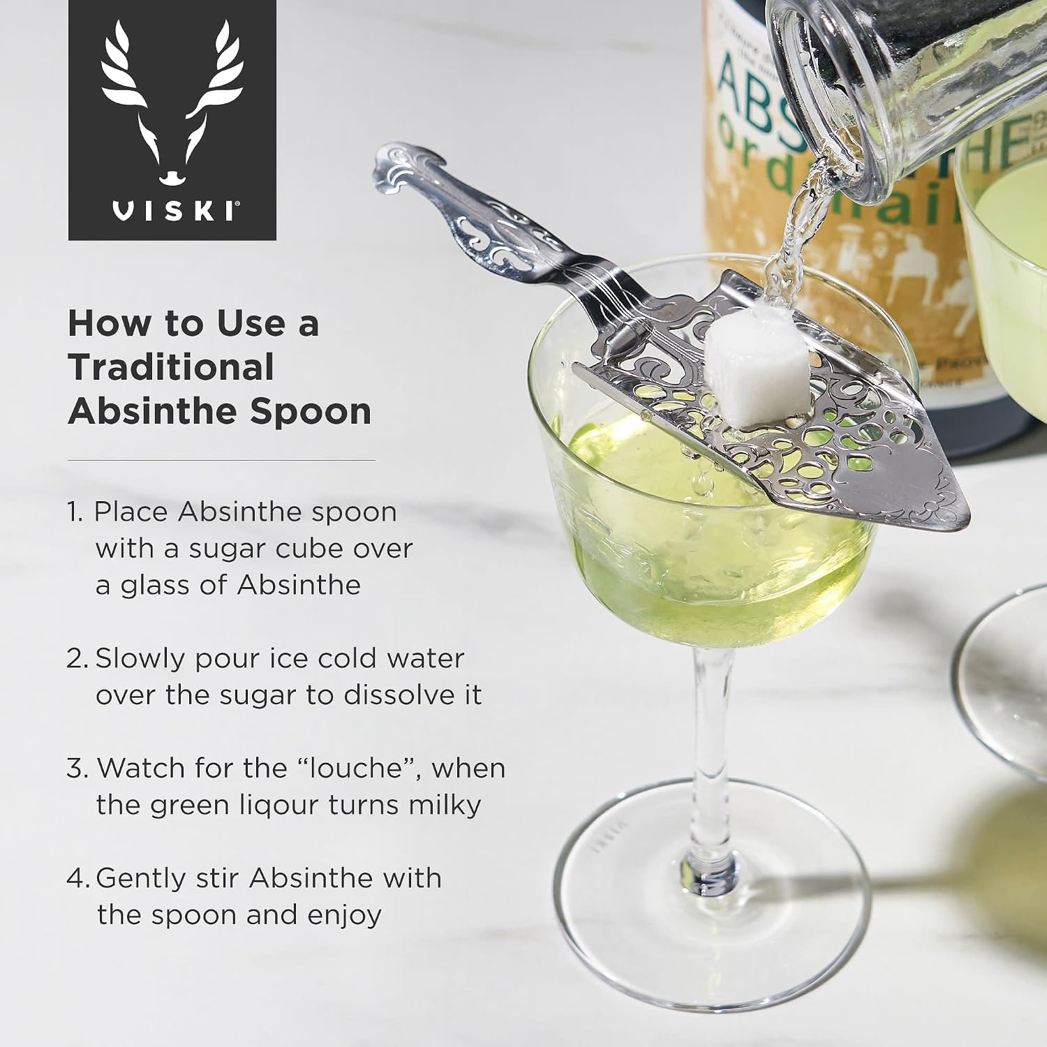 Viski Absinthe Spoon - Vintage Style Absinthe Dripper with Perforations - Dishwasher Safe Stainless Steel Set of 1