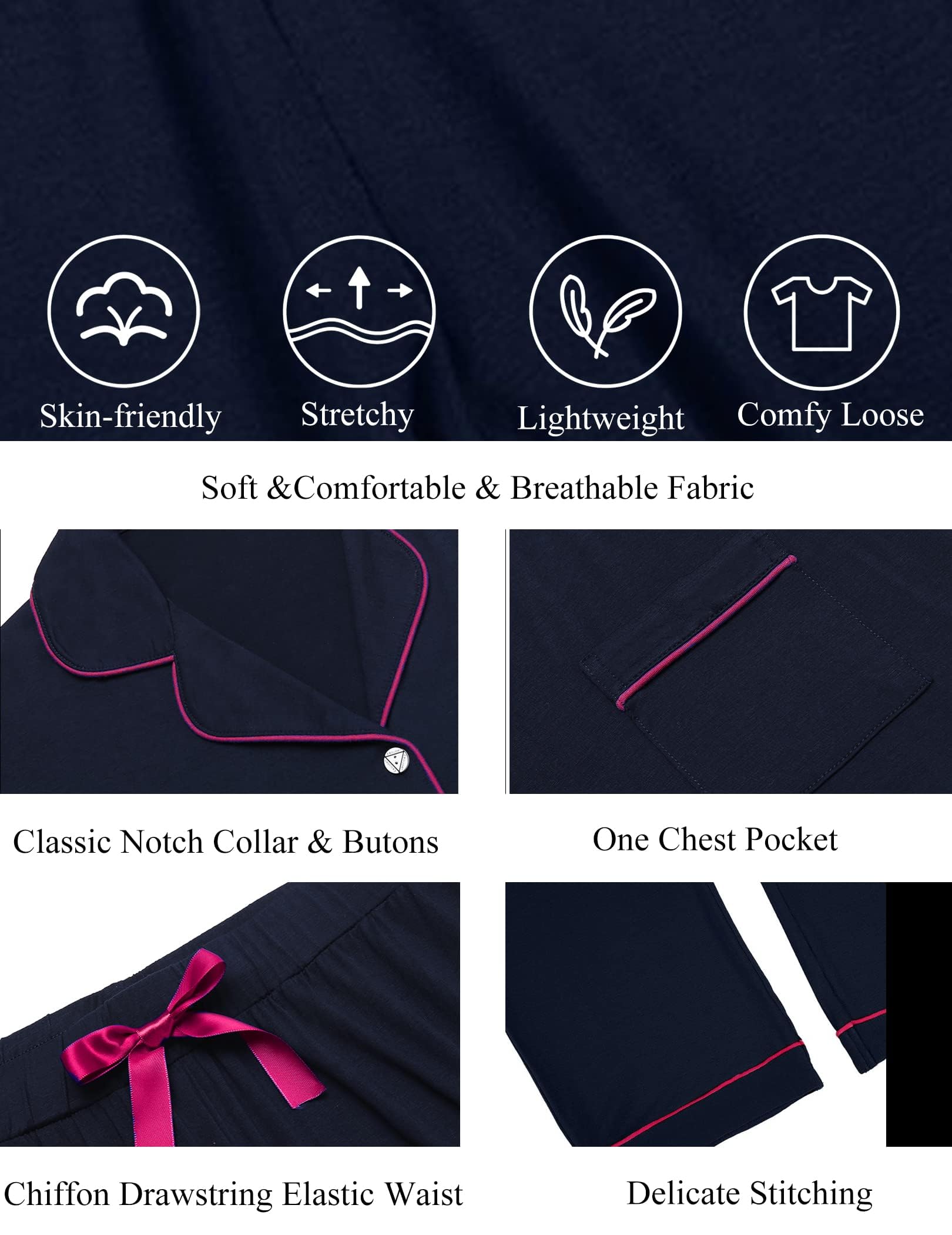 Ekouaer Pigiama Donna Maniche Lunghe Set Pigiama a Due Pezzi con Bottoni Abbigliamento da Notte Morbido Sleepwear Top e Pantaloni Pigiama XS-XXL