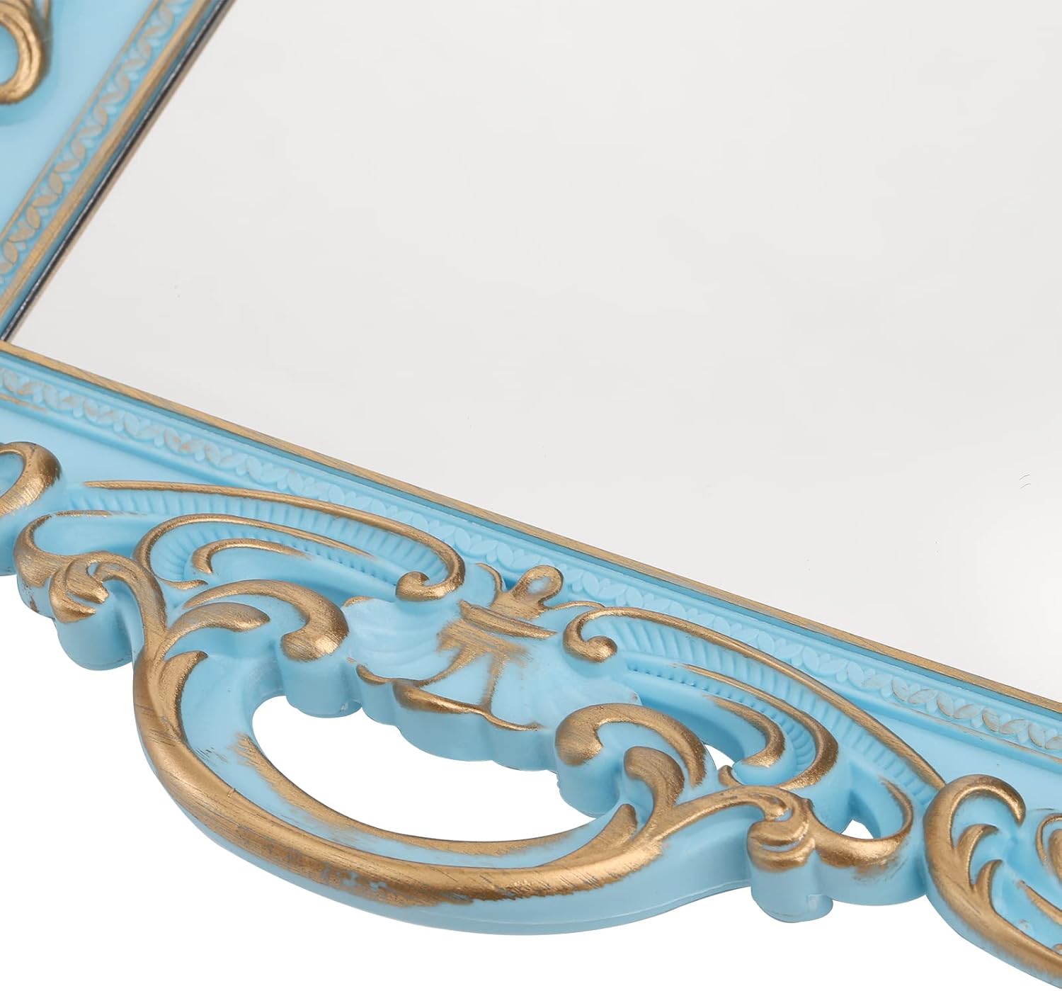 Frcctre Set of 3 Decorative Mirror Tray, Rectangle Mirrored Tray Jewelry Perfume Organizer and Display, Vintage Makeup Serving Trays with Handles for Vanity Dresser Bathroom, 9.5"x 15", 3 Colors